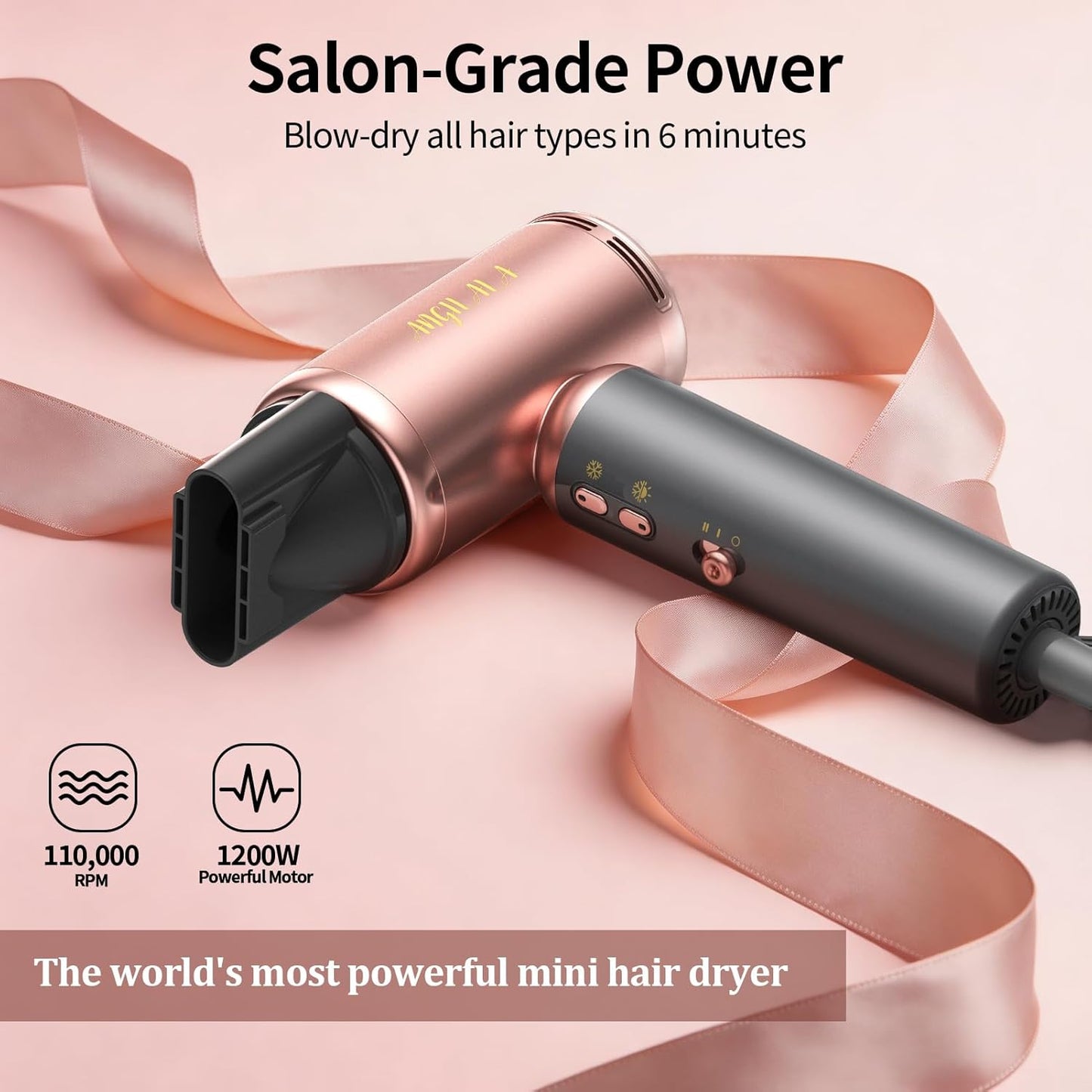 Travel Mini Hair Dryer - Dual Voltage 100-250V | High-Speed 110,000 RPM with European Plug Adapter & Concentrator Nozzles