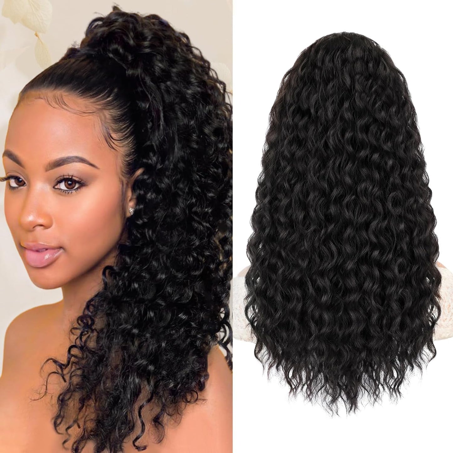 Curly Ponytail Extension - 20 Inch Drawstring Hairpiece for Black Women | Synthetic Long Wavy Style