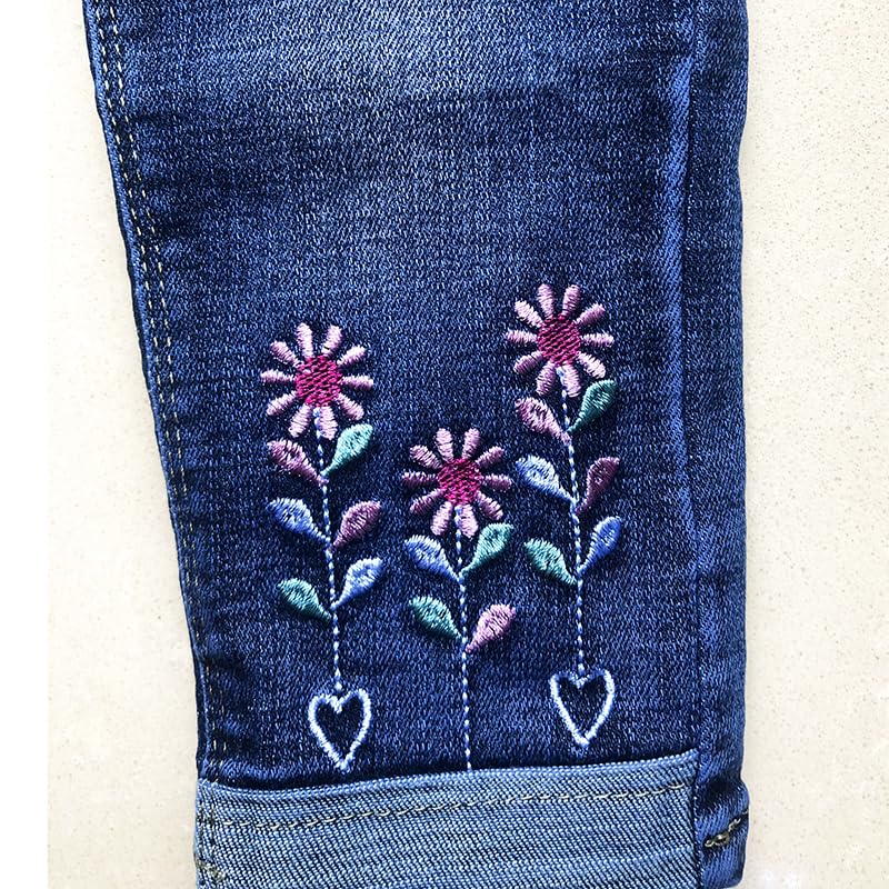 Peacolate 7-8 Years Girls Embroidery Denim Jeans Pants