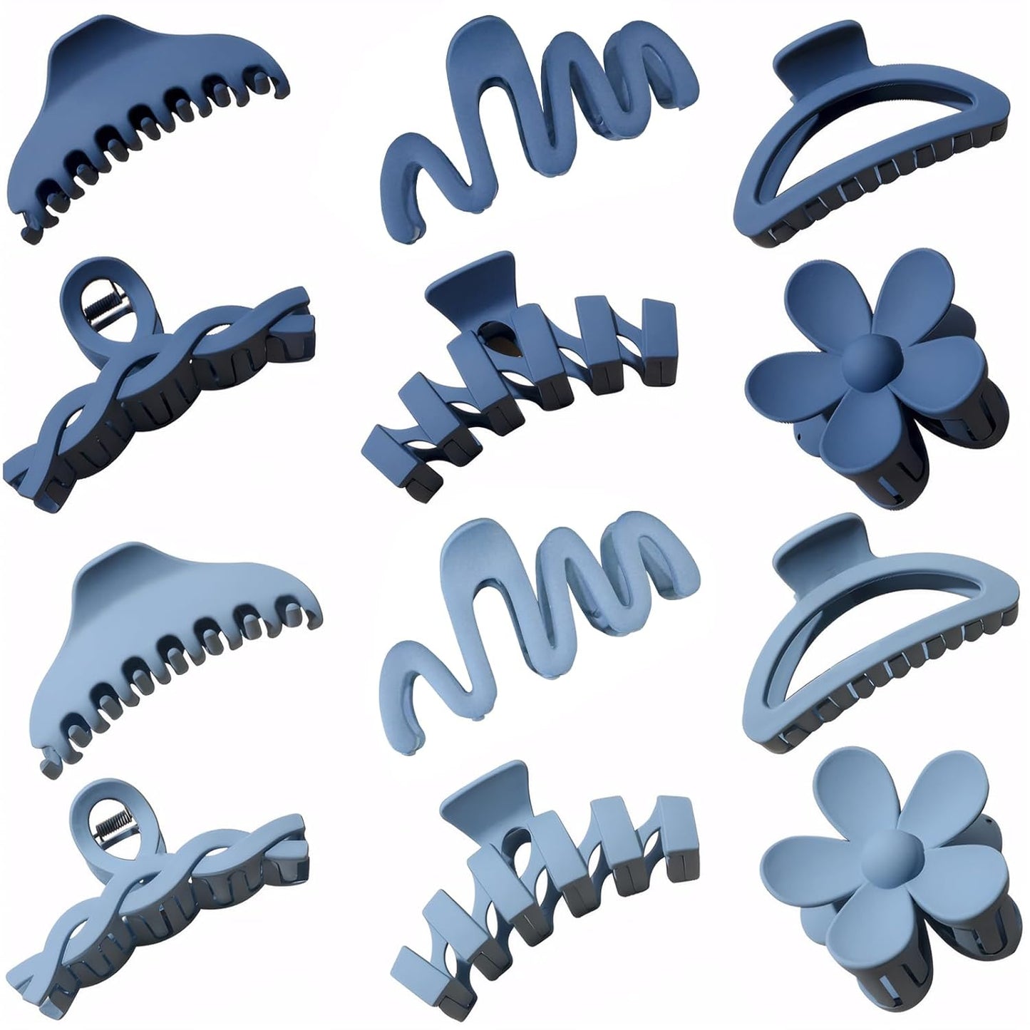Claw Clips for Women - 12 Pcs Non-Slip Large Jaw Hair Clips | Multi-Shape Black Accessories for Thick & Curly Hair