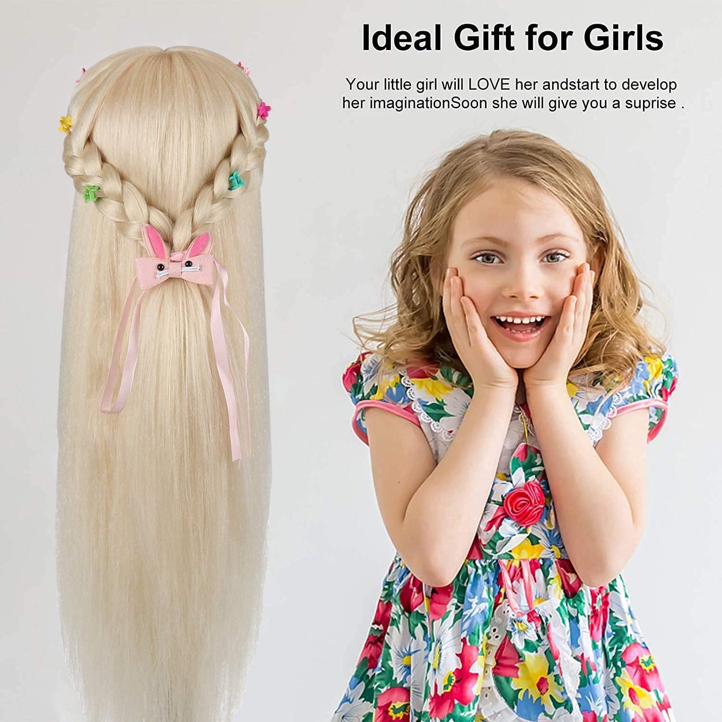 Mannequin Head with 80% Real Hair, TopDirect 24" Blonde Hair Styling Hairdressing Cosmetology Mannequin Manikin Training Practice Head with Clamp and Tools