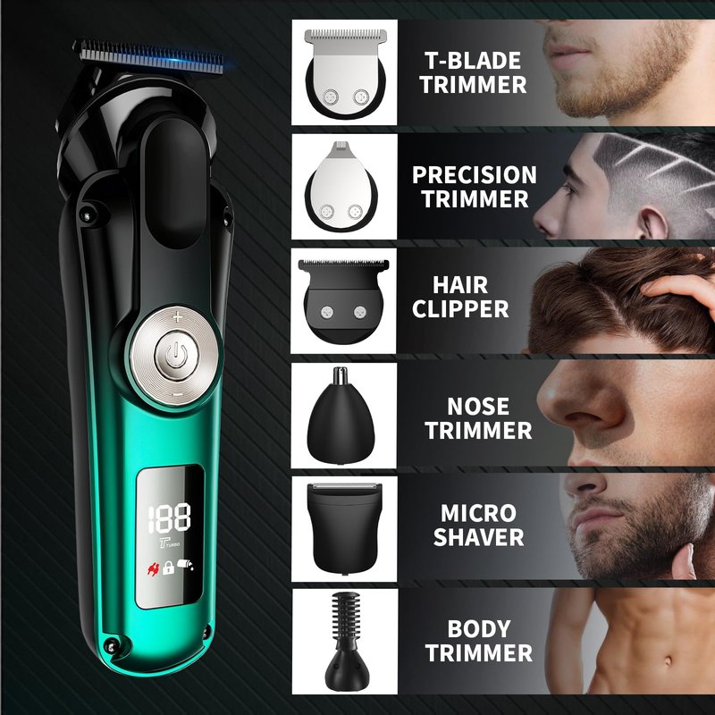 BILLAR 6 in 1 Professional Mens Grooming Kit for Mustache,Body, 17 Piece All-in-One Mens Grooming Kit and Hair Clipper, Nose, Ear,Body and Face, Electric Razor with Type-C Recharge Dock