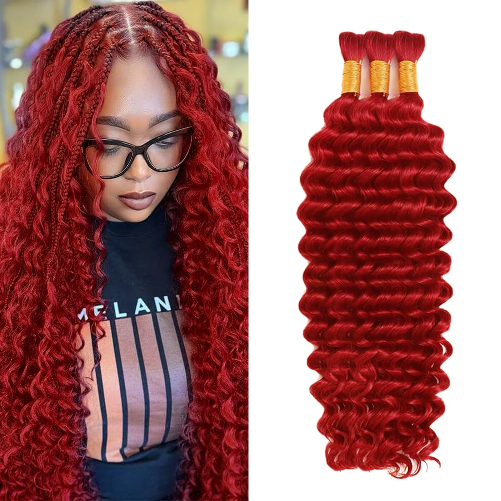 Red Boho Human Hair Braiding Red Boho Hair For Braiding Deep Wave Bulk Braids LadrXadr Extensions Prestretched Deep Curly Braids Brazilian No Weft 3 Bundles 150g 14 14 14 inch