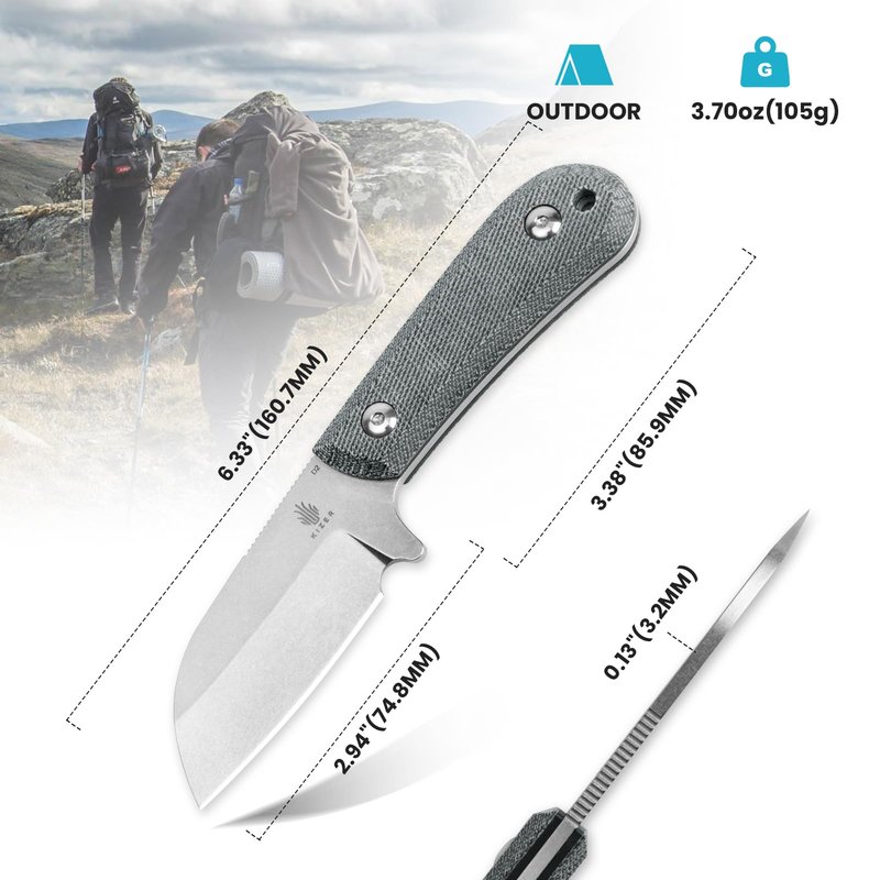 Kizer Deckhand Fixed Blade Hunting Knife with Sheath, D2 Blade Camping Knife G10+Micarta Handle Lightweight EDC Fixed Blade for Men Women Outdoor, for Hunting Survival 1062A1