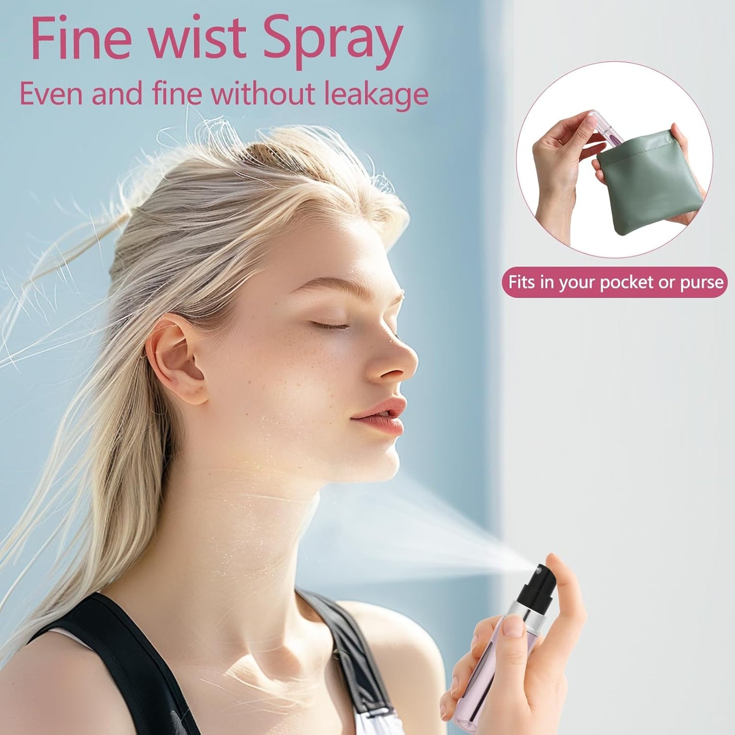 Mini Perfume Atomizer - 4 Pcs Refillable 5ml Travel Spray Bottles | Leak-Proof Design in Silver, Pink, Blue, Black