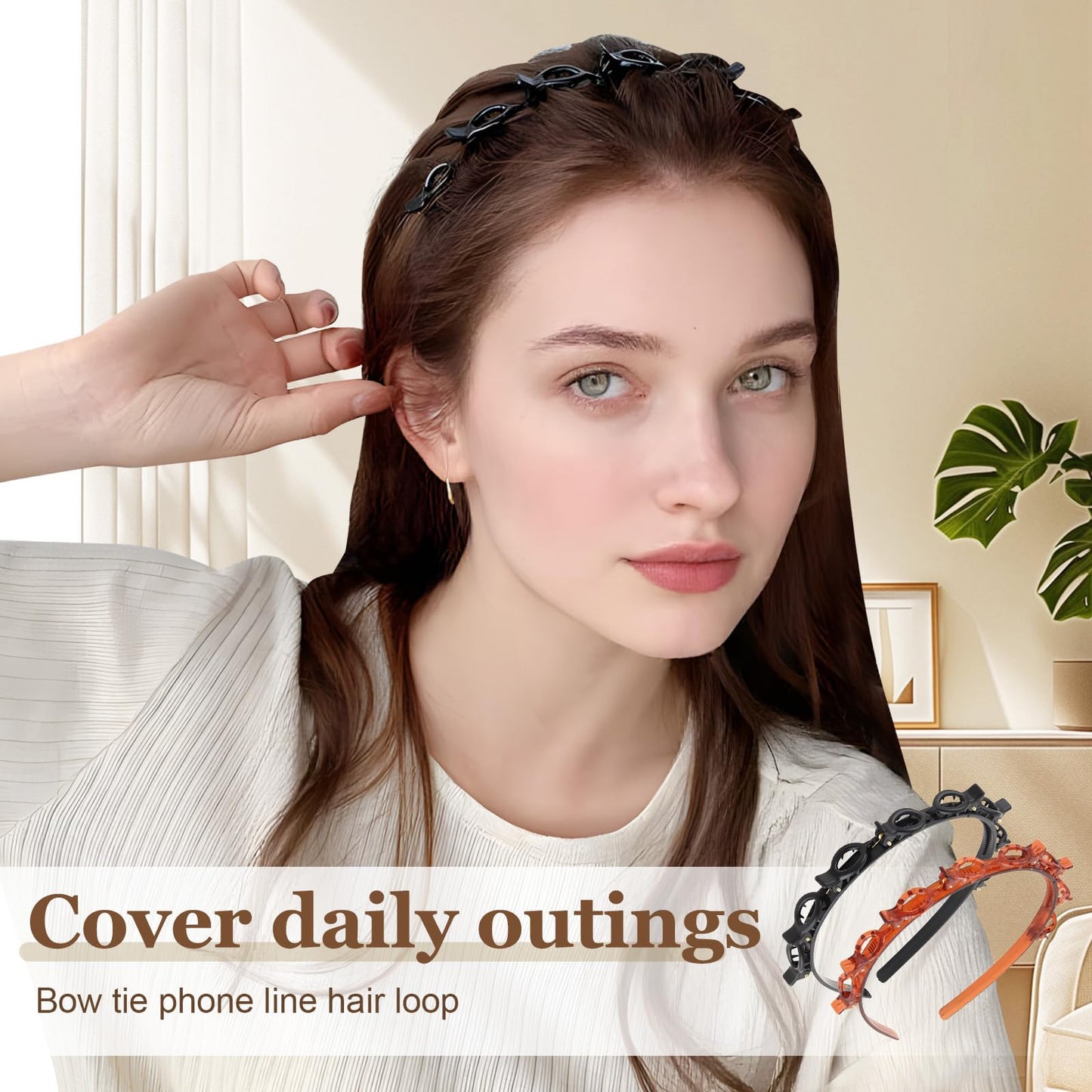 Headband with Clips 2 Pcs Bangs Hairstyle Hairpin Headband with 8 Clips Each, Multi Layer Toothed Braid Tool for Easy DIY Hairstyles, Hair Styling Accessories for Women Girls (Black × 2, One Size)