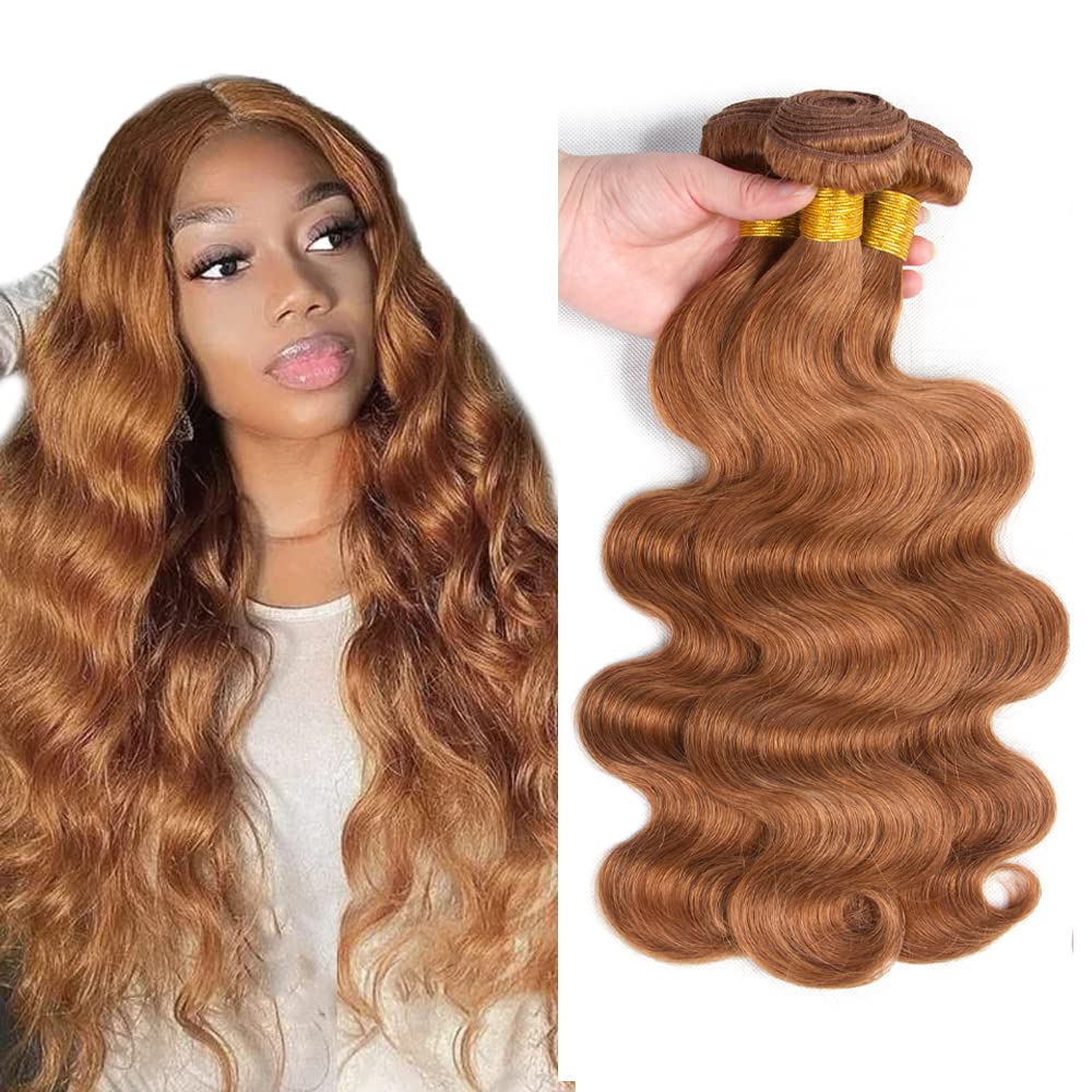 12 14 16 Inch Brown Bundles Body Wave Bundles Human Hair #30 Light Brown Body Wave Bundle Unprocessed Brazilian Virgin Weave Hair 3 Bundle 50 Gram Per Bundle