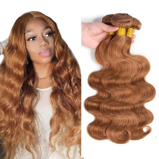 12 14 16 Inch Brown Bundles Body Wave Bundles Human Hair #30 Light Brown Body Wave Bundle Unprocessed Brazilian Virgin Weave Hair 3 Bundle 50 Gram Per Bundle