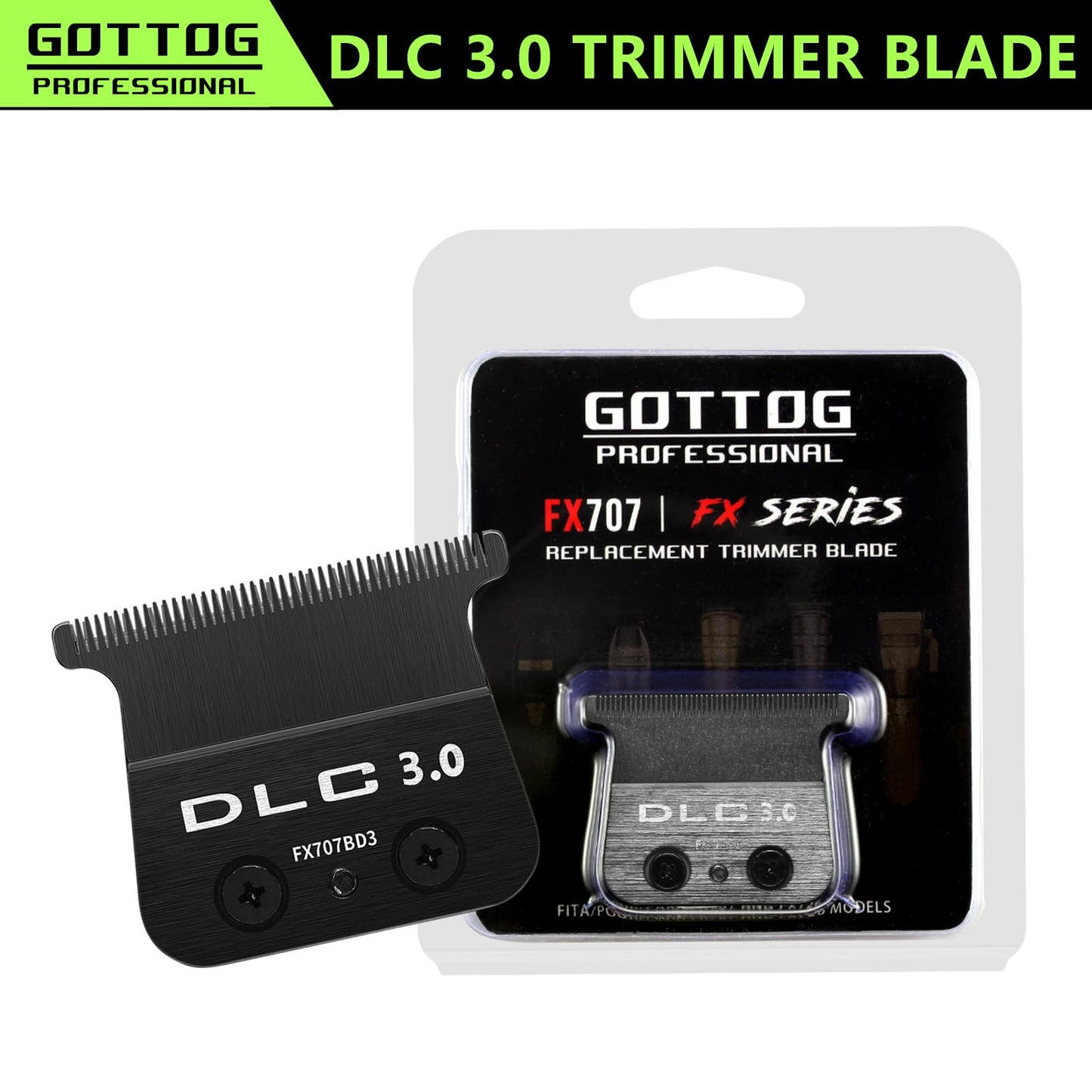 DLC 3.0 Replacement Blades for All FX787 & FX726 Trimmers, GOTTOG Zero-Gapped Replacement Blades Compatible with Barberology Trimmer Blades (FX707BD3) - Black