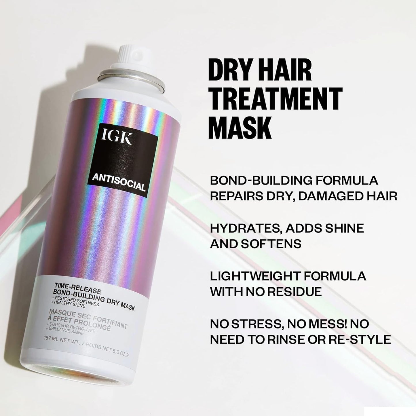 IGK ANTISOCIAL Bond-Building Dry Hair Mask - Repair, Soften & Shine | Vegan, 1.7 Oz