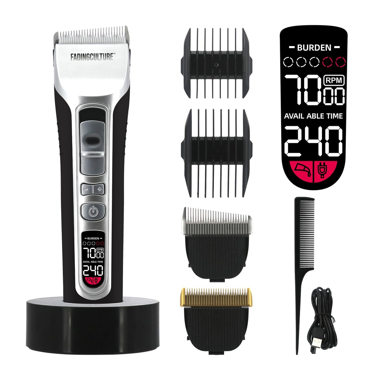 The Fadify 2.0 Cordless Hair Clippers for Men, 7000RPM Professional Barber Clippers Detachable Inclined Blade, Mens Hair Clippers Fading Culture Hair Trimmer Cutting Kit Rechargeable LCD Men Boy Gift