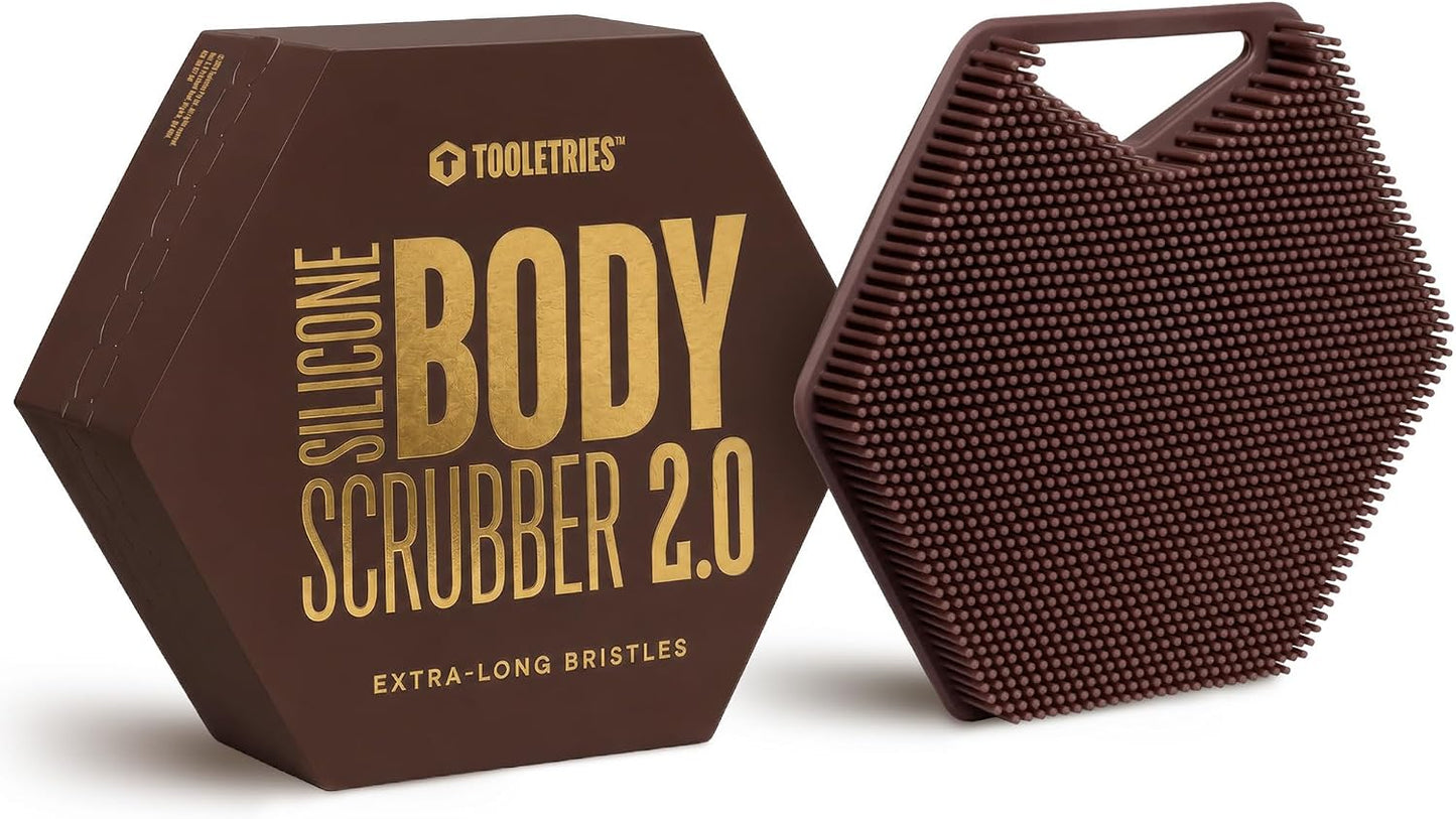 Premium Silicone Body Scrubber 2.0 | Exfoliating Loofah Alternative for Sensitive Skin - Quick Drying, Long-Lasting, Sand Color