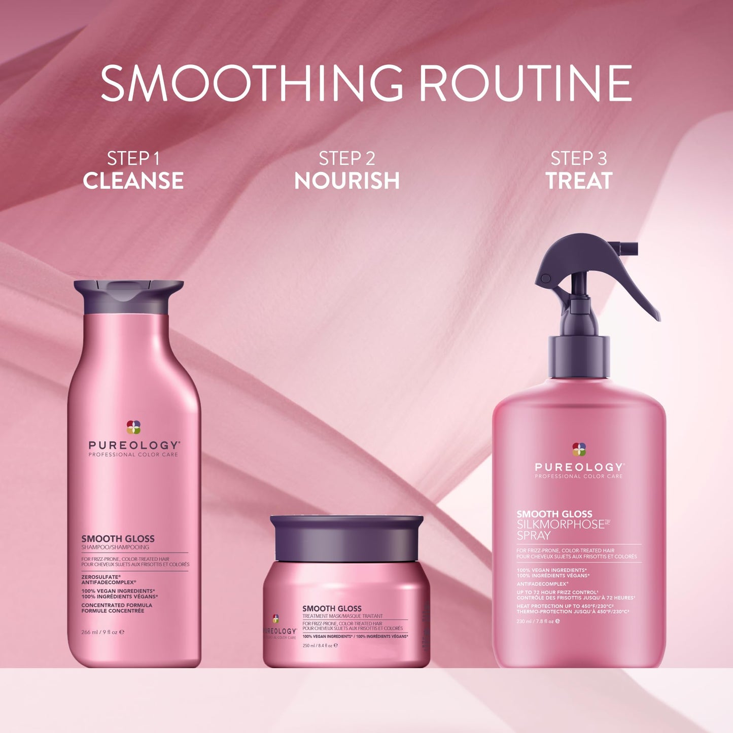 Pureology Smooth Gloss Shampoo - Sulfate-Free Shampoo For Frizz Control & Humidity Protection, Adds Hair Shine, For Frizz-Prone, Color-Treated Hair, Vegan, 33.8 Fl Oz