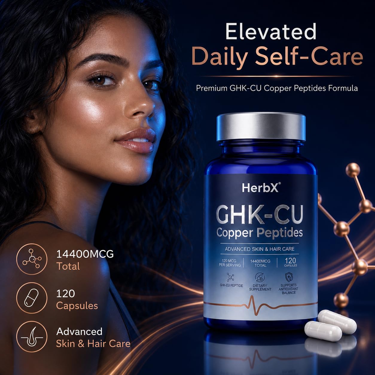 GHK-Cu Copper Peptide Supplement, 120 Capsules, Systemic Support