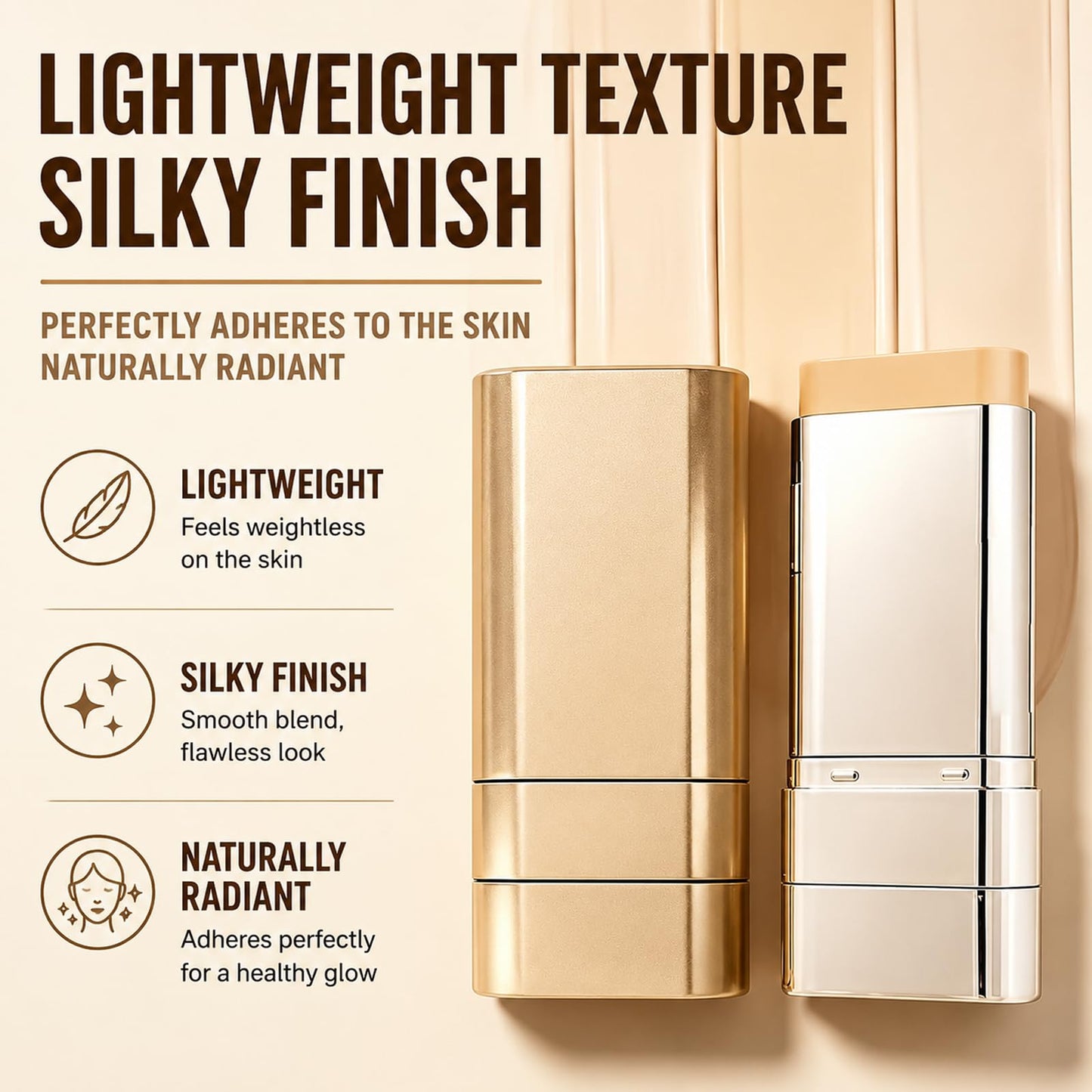 Hanae Korea Foundation Stick, All-in-one foundation (with built-in brush), lightweight and non-cakey, creates a natural finish, effectively covers imperfections, portable makeup (Nude)