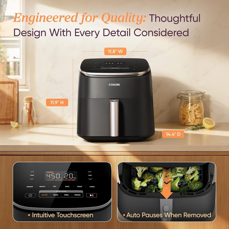 Cosori 9-in-1 Air Fryer - 6 Qt PFAS-Free Ceramic Coating, Precise Heating | Dark Gray