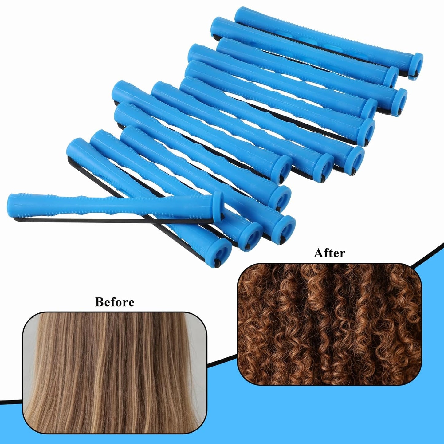 30 Pcs Perm Rods Set - Plastic Cold Wave Hair Curling Rollers for Natural Hair | 0.35 Inch, Blue