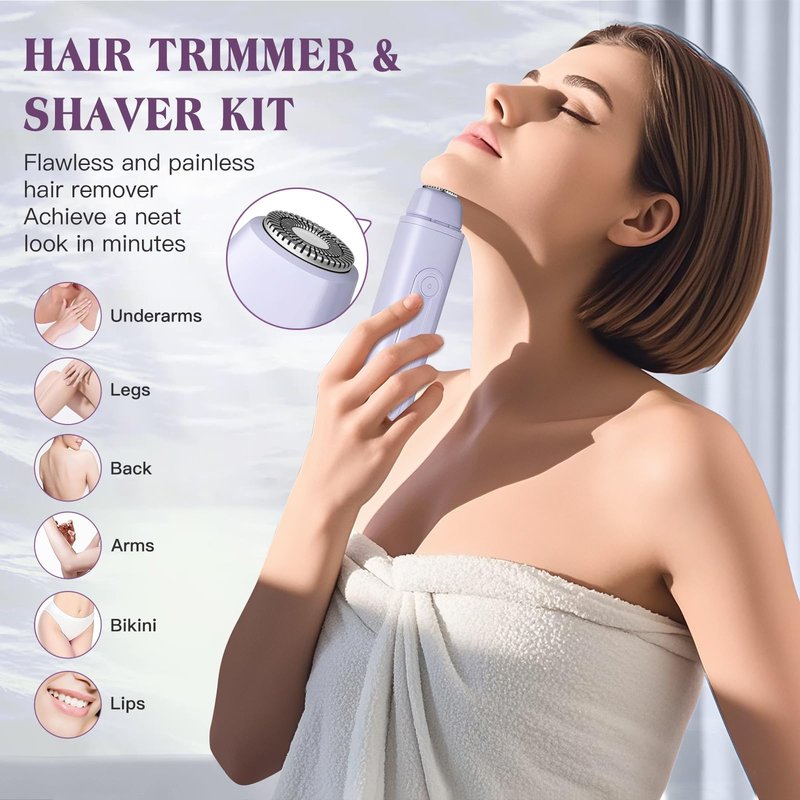 QREEYX Bikini Trimmer Electric Razors for Women, 2-in-1 Dual-Head Cordless Body Hair Trimmer Facial Hair Removal for Face Lip Chin Pubic Underarm Legs, IPX6 Waterproof, Gifts for Women