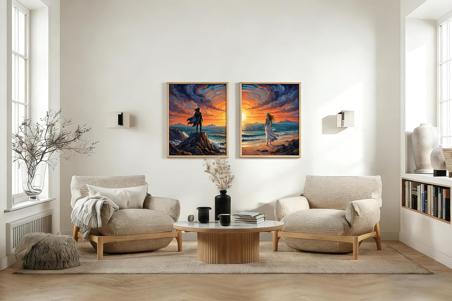5D Diamond Painting Kits for Adults - Romantic Couple Matching Art Set | Sunset Ocean Full Drill Canvas 12 x 16 Inch