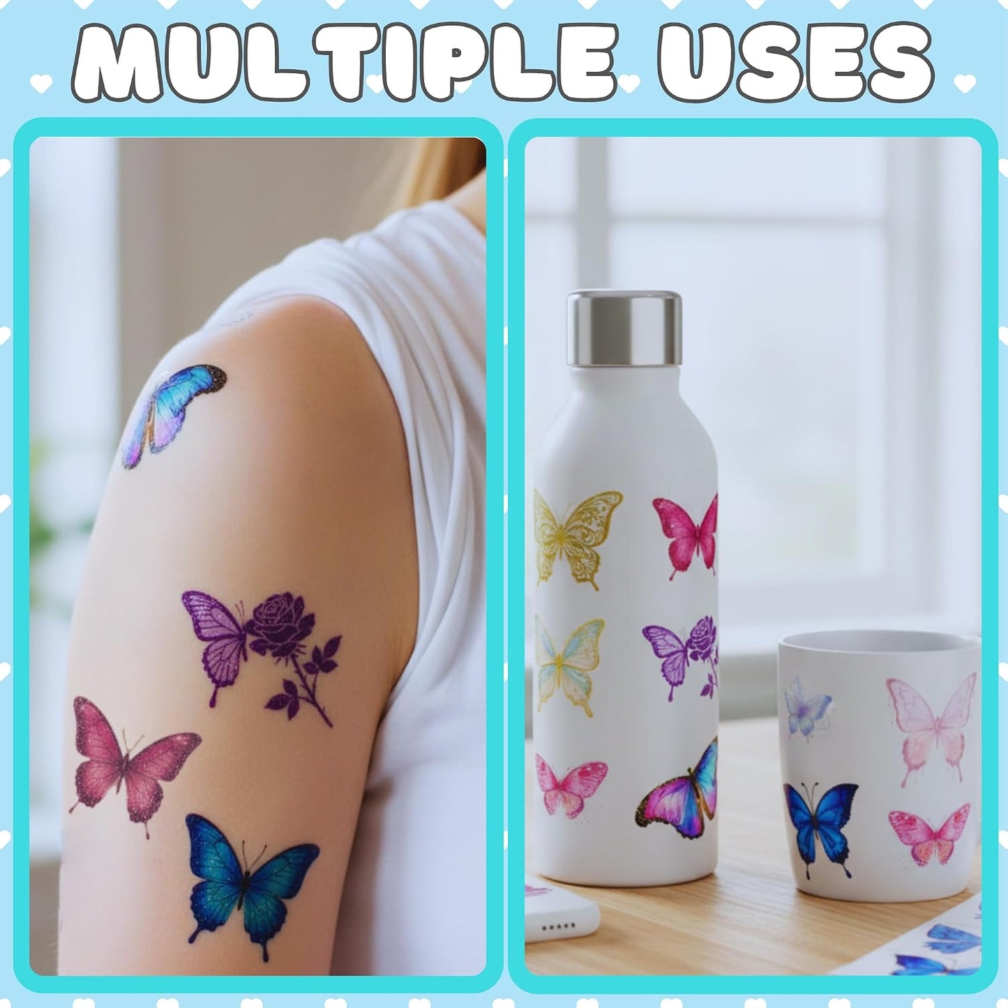 Glitter Butterfly Temporary Tattoos - Fun Party Favors for Kids & Teens | 60 Pre-Cut Stickers, Perfect for Birthday Celebrations