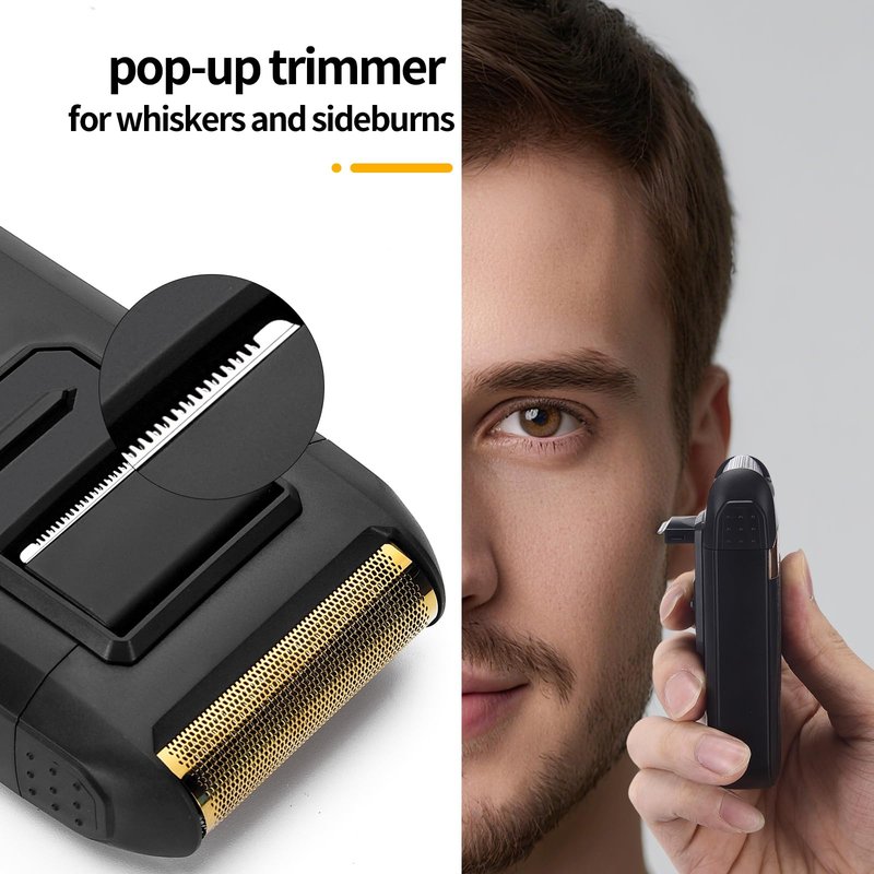 LQTⓇ Mini Foil Shaver, Portable Cordless Electric Shaver for Men, Equipped with a Set of Replacement Heads, USB-C Charging Cable, and Cleaning Brush, Suitable for Travel and Home use (Black)