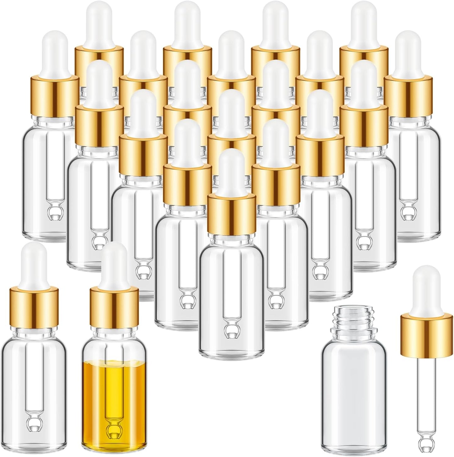 Mini Glass Oil Dropper Bottles - 100 Pcs 1 ml Clear Essential Sample Containers | Travel-Friendly Perfume Vials with Caps
