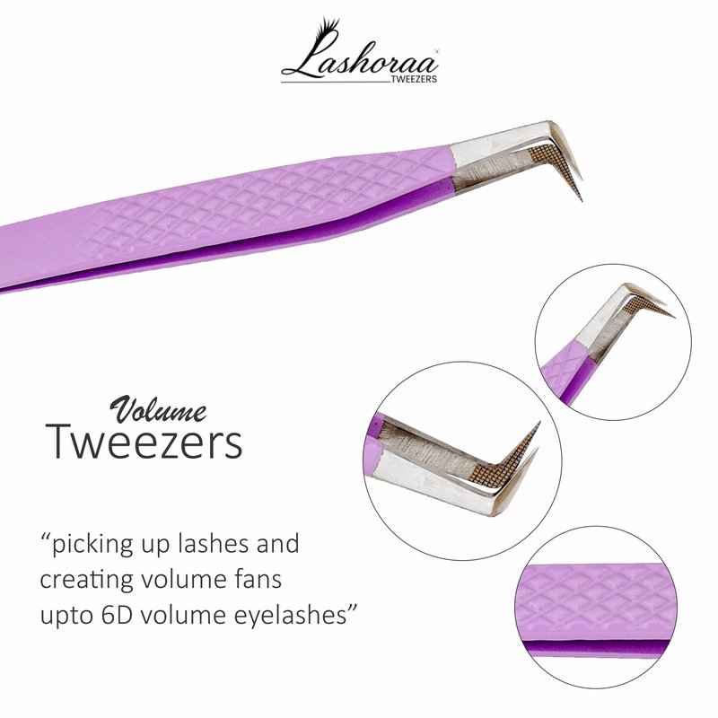 LASHORAA Lash Tweezers Set for Eyelash Extensions - 3 Piece Precision Fiber Tip Diamond Grip, Volume, L-Shape Boot, 90 Degree Tweezers - Includes Leather Case for Classic Lashes & Premade Fans