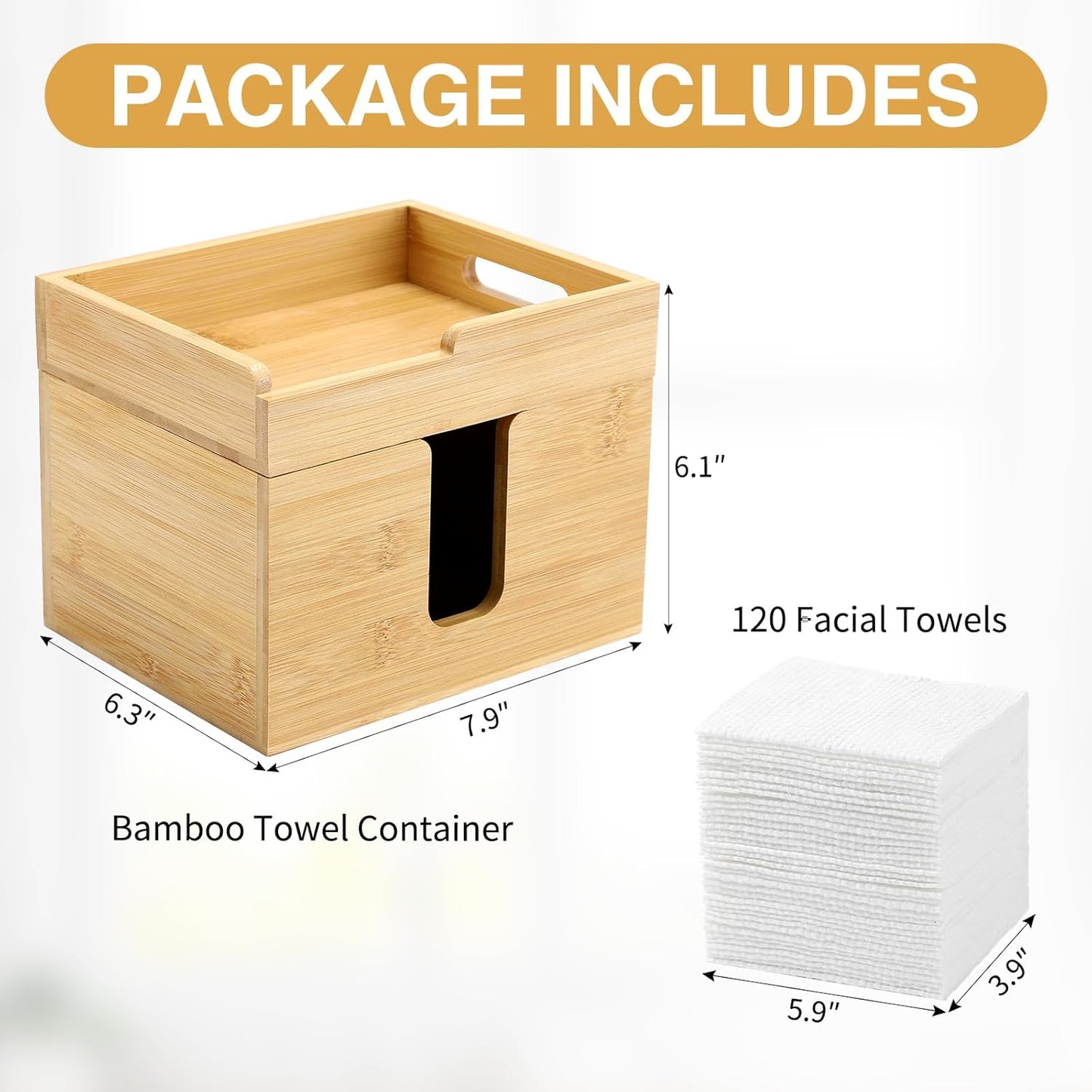 Bamboo Face Towel Holder - 120 XL Towels Included | Open-Top Skincare Organizer for Beauty Essentials
