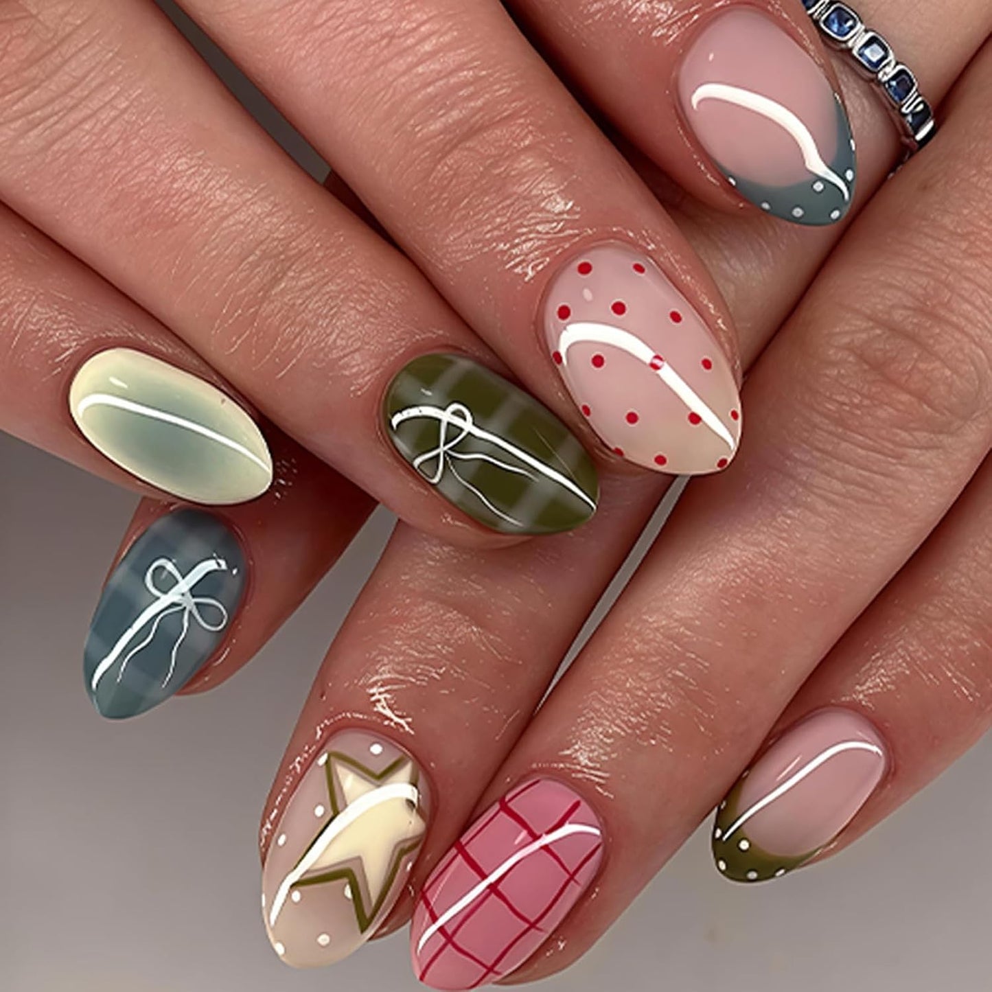 Press On Nails - Medium Oval Pink Fake Nails with Summer Designs | 24 Pcs Reusable Glossy Full Cover
