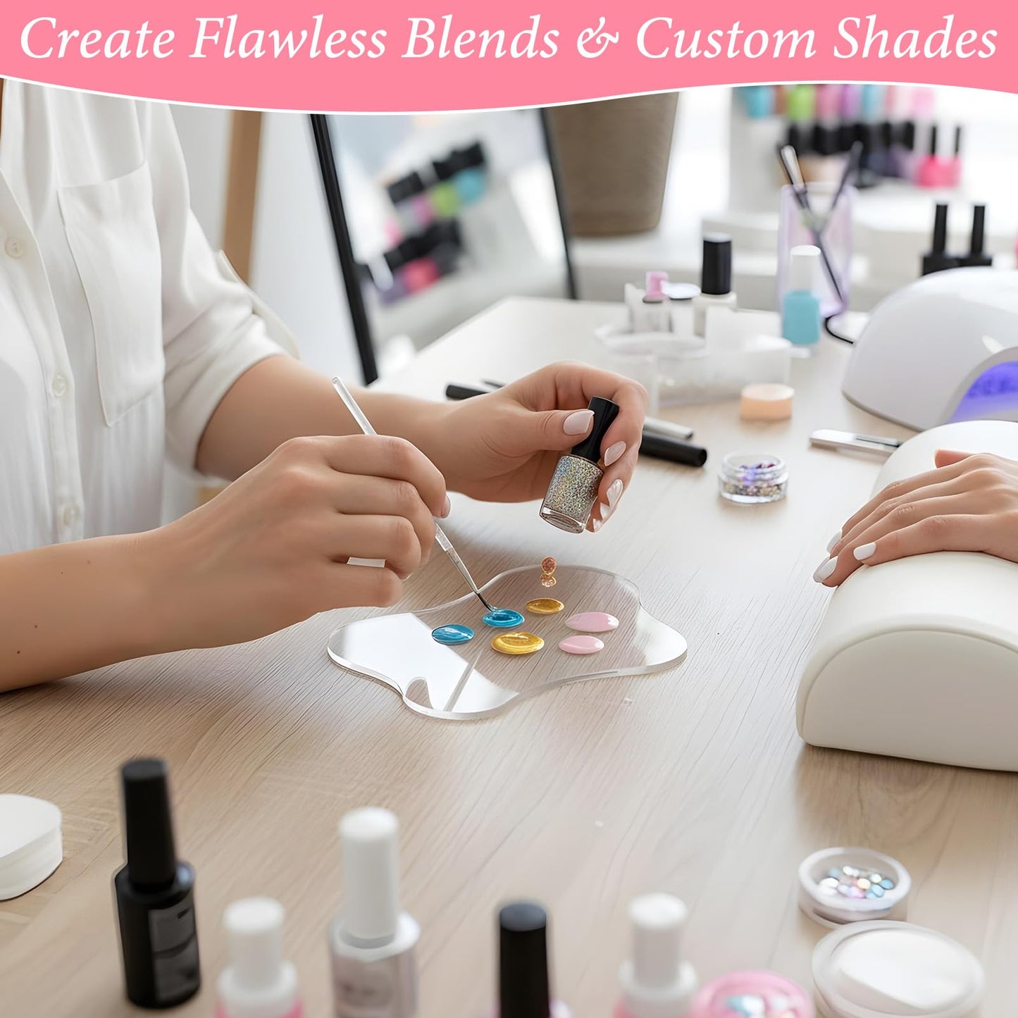 QFGasre Nail Art Palette Nail Polish Palette Nails Painting Mixed Color Pallet Acrylic Makeup Mixing Plate Cosmetic Mixing Tools for Nails Art Transparent Manicure Tray for Beauty Salon