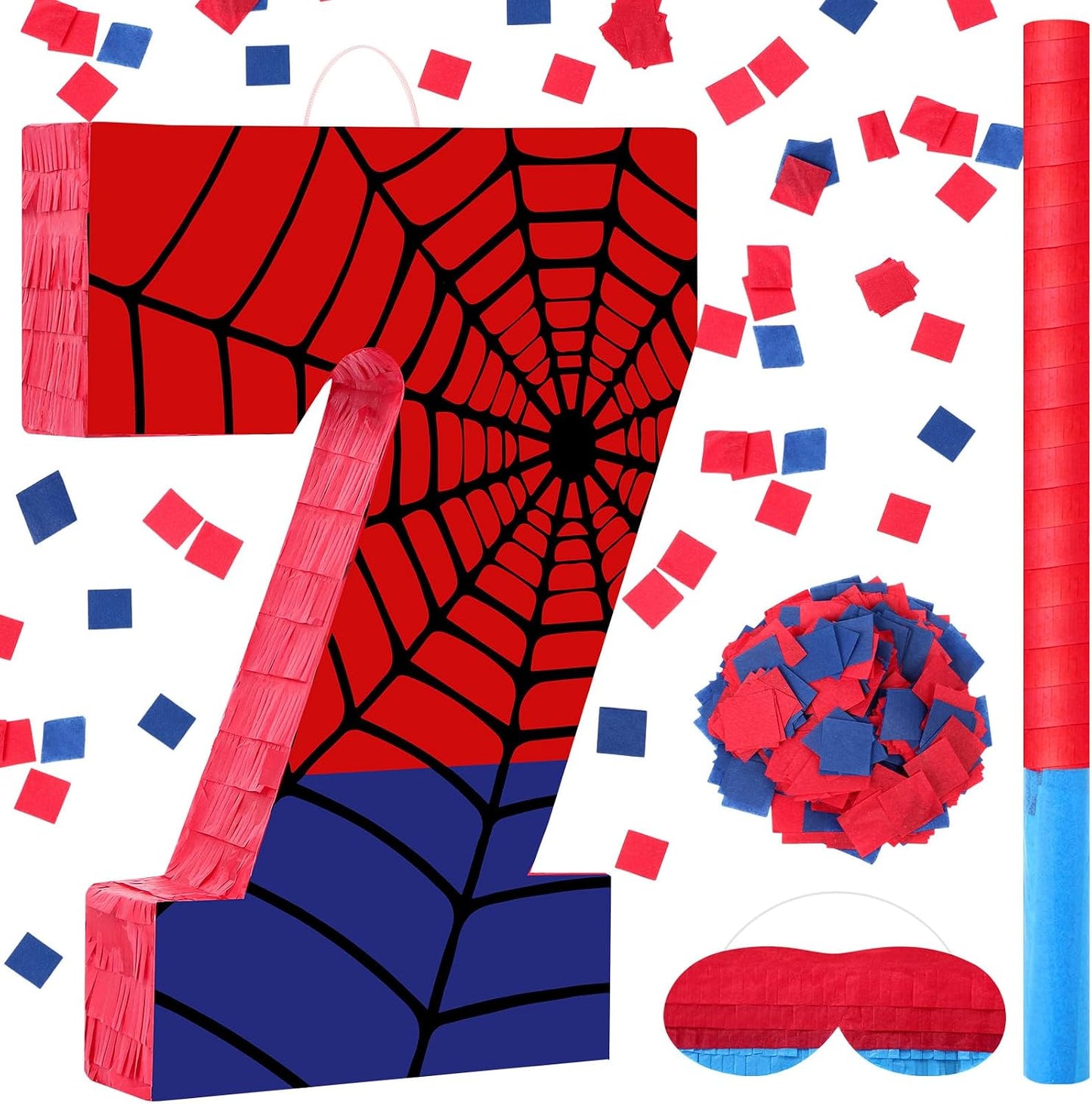Spider Web Piñata Bundle - Number 4 Piñata for Kids Birthday Party | Red & Blue, 15.75 x 11 x 2.8 In