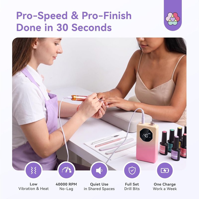 SAVILAND Electric Nail Drill Kit - 40000RPM Professional Nail File with LED Display | Quick Removal for Acrylic & Dip Nails