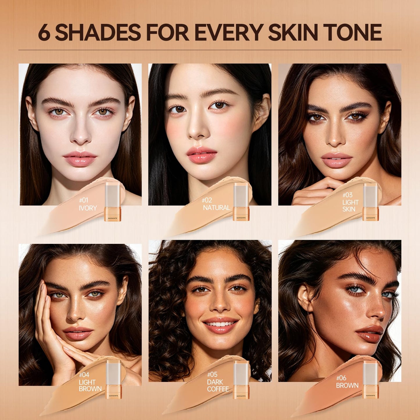 QIANWHITE Korean Foundation Stick Foundation for Mature Skin Tint, Buildable Light to Full Coverage Foundation Makeup Concealer, Dual-Ended with Brush for All Skin - Natural Dewy Finish (IVORY)