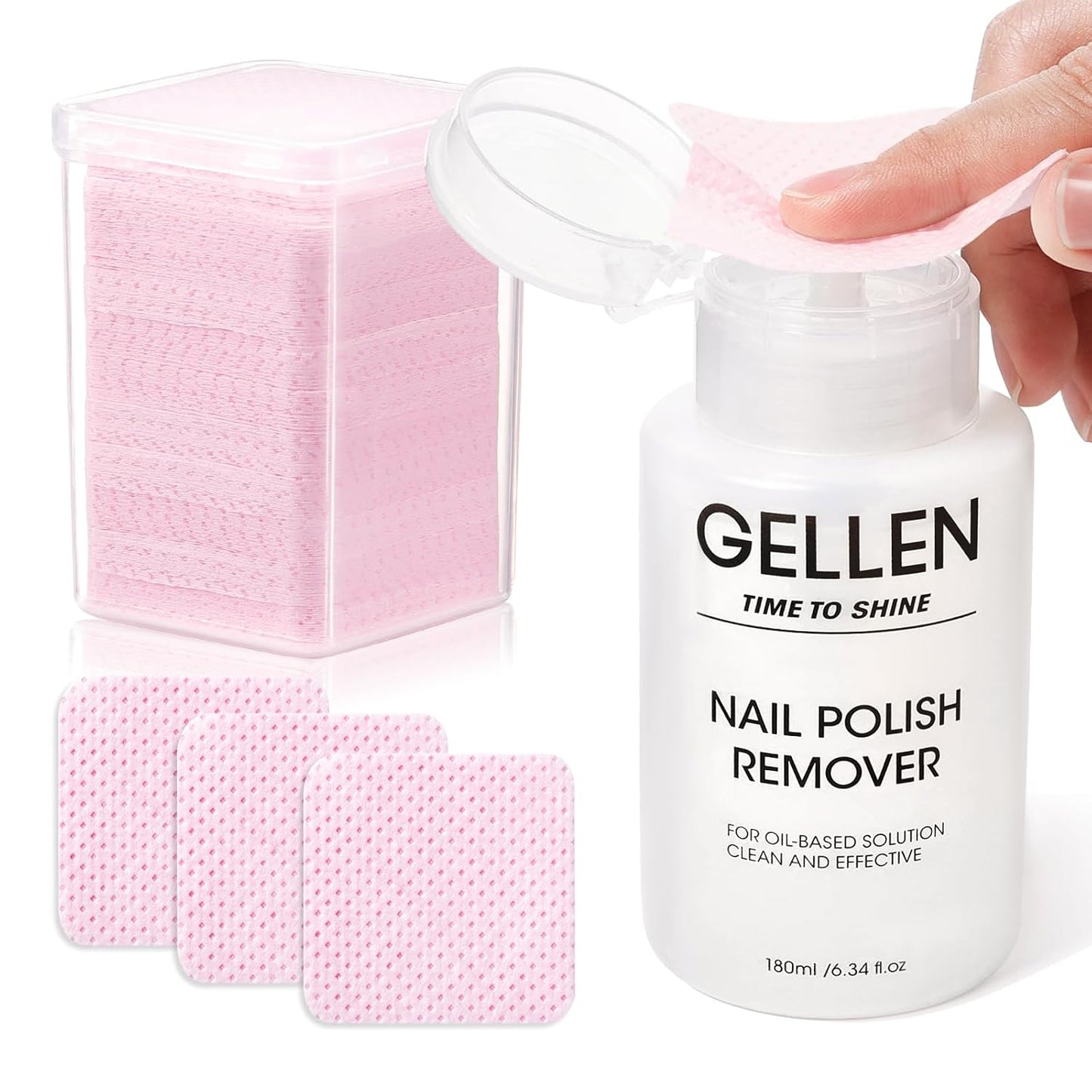 Gellen Nail Polish Remover Kit - Non-Acetone Jasmine Scent, 6.1 Fl Oz + 200 Lint-Free Wipes