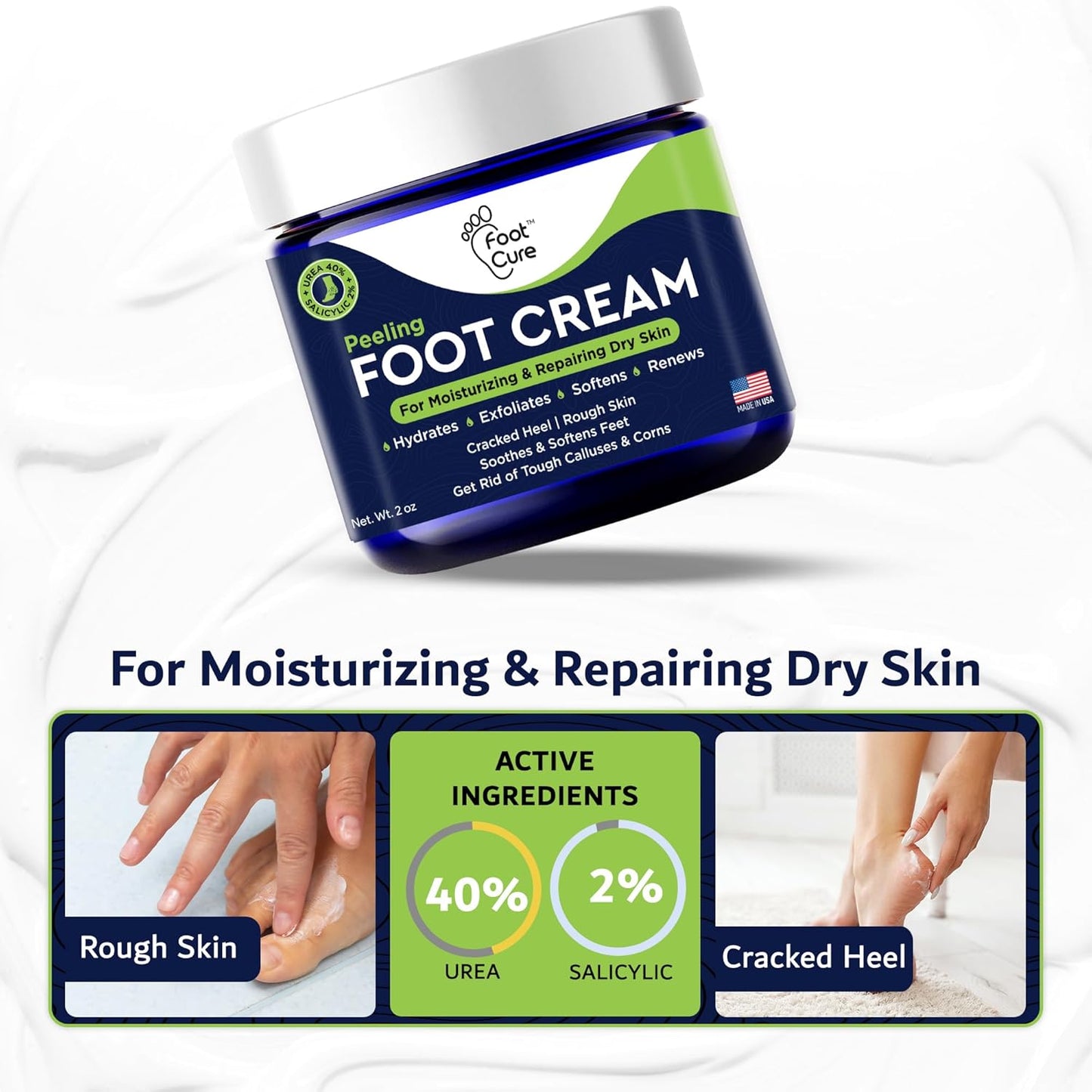 Tea Tree Oil Foot Cream - Moisturizing Treatment for Dry Cracked Feet | Heel & Callus Removal, 2 oz