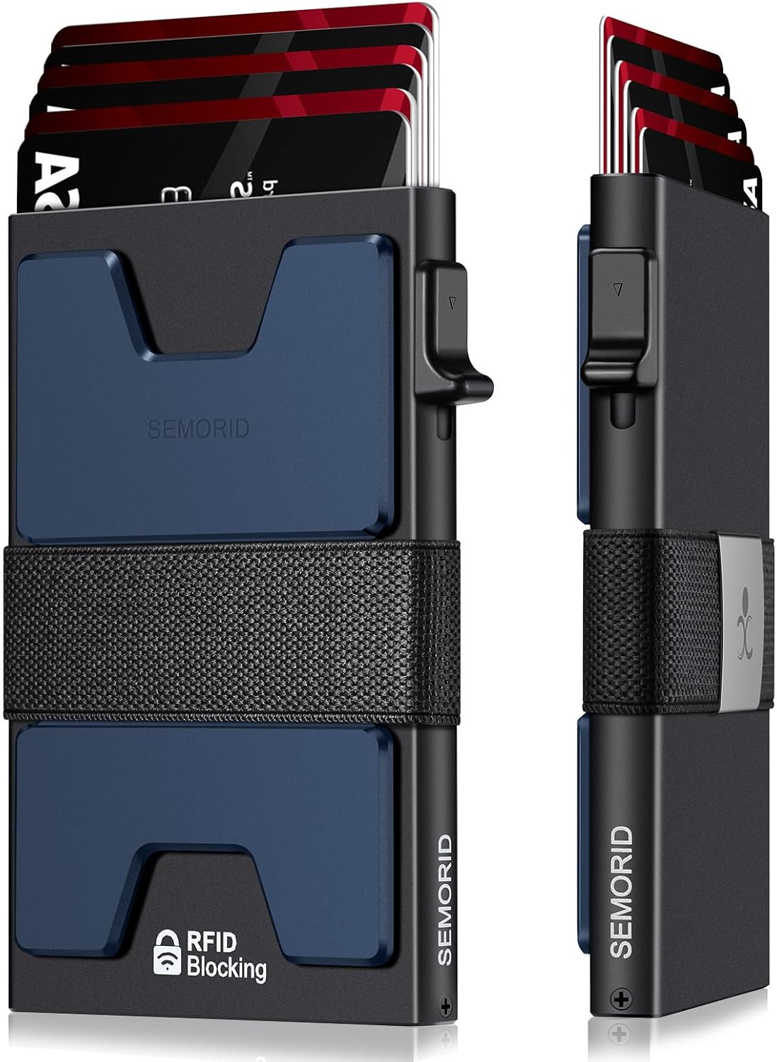 Slim Aluminum Card Holder Wallet - RFID Blocking Minimalist Design | Holds 12+ Cards & Cash - Black