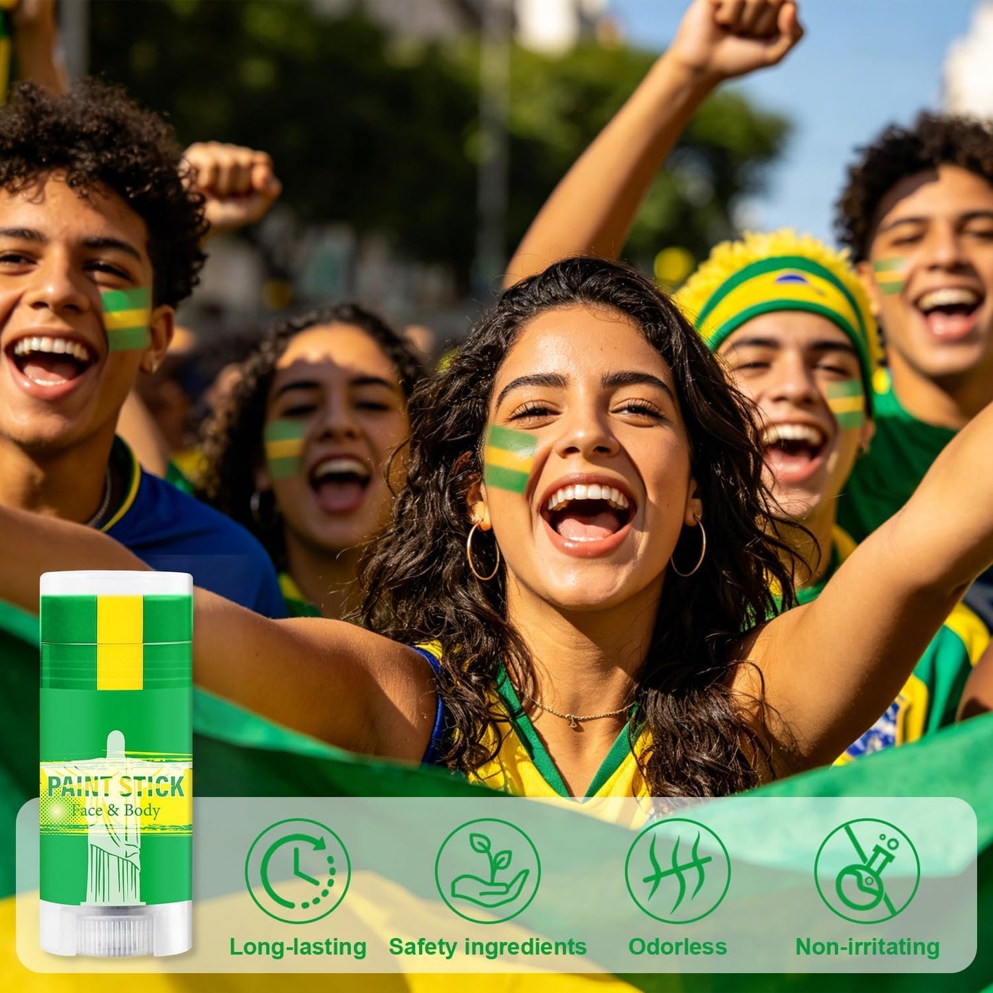 Green Yellow and Green Brazil Face Paint Stick for World Cup Fans, Sweatproof & High Pigment Sports Face Body Paint Sticks for Football, Softball, Baseball, Lacrosse, Rugby,Party Accessories