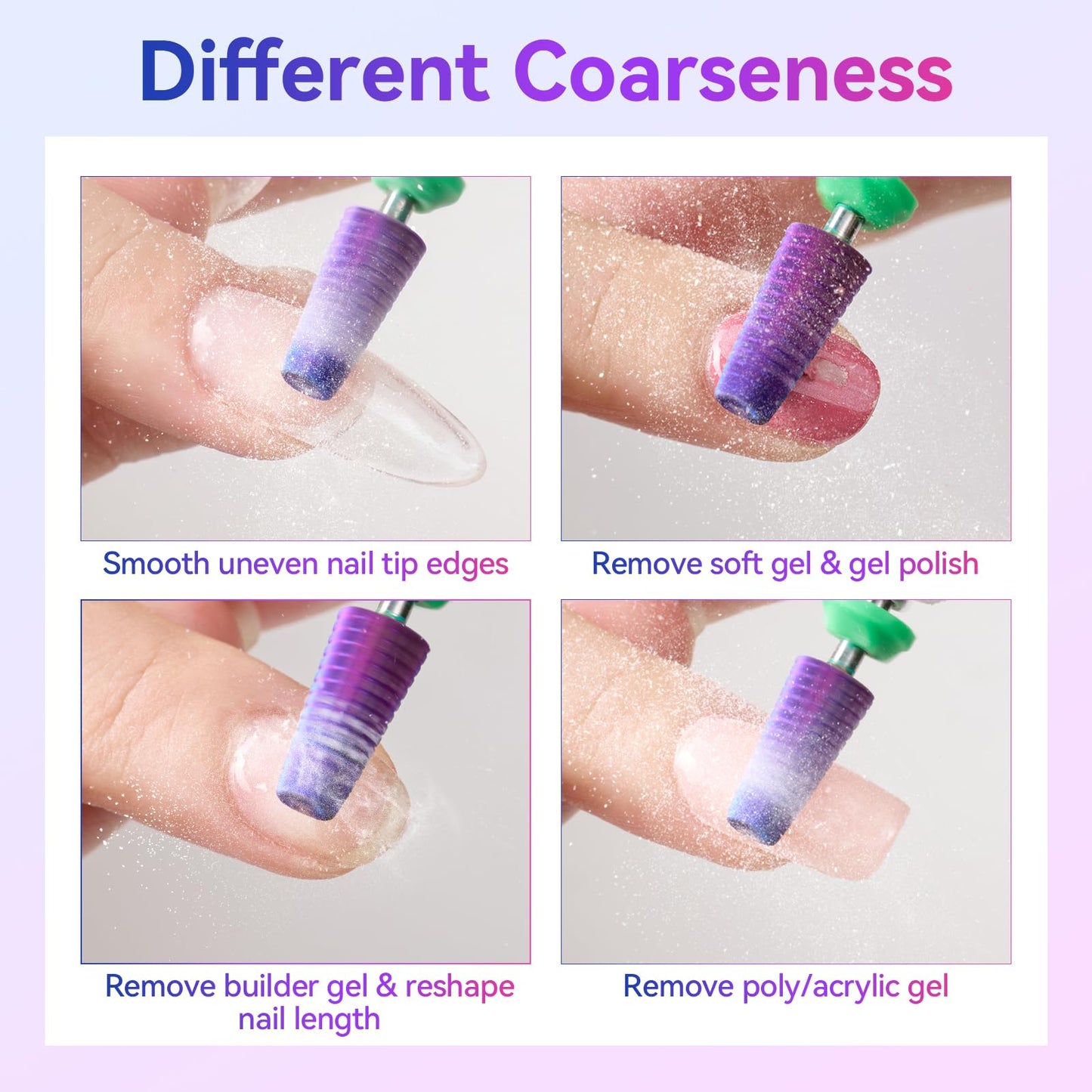 Makartt 5-in-1 Nail Drill Bits - 3/32" Shank Tungsten Carbide Tapered Bit for Fast Removal of Acrylic Nails, Hard Gel & Cuticles, Professional Nail E-File Bits for Nail Drill Machines (Fine, Purple）