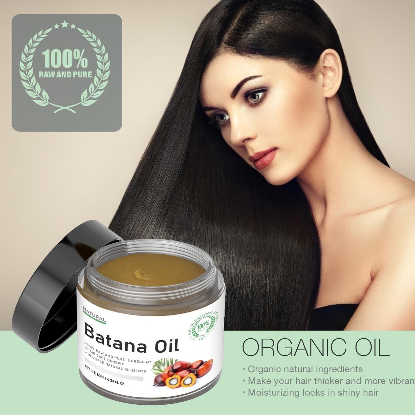100% Raw Batana Oil for Hair Growth, Authentic Cold Pressed Dr.Sebi Organic Batana Oil Mask, Natural Hair Growth Oil Prevents Hair Loss, Eliminates Split Ends & Increases Shine,120g-1pcs