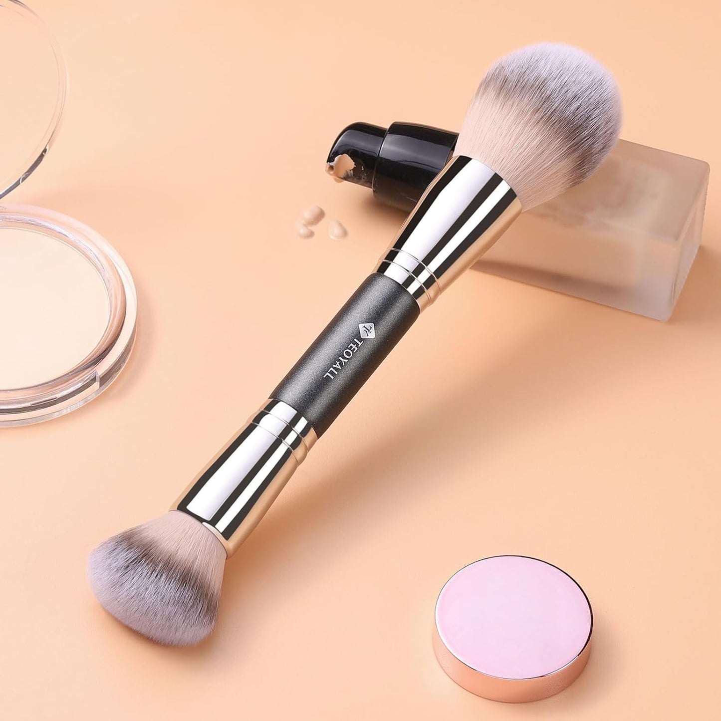 Dual-Ended Setting Powder Brush - Plush Fluffy Synthetic Bristles for Bronzer & Contour