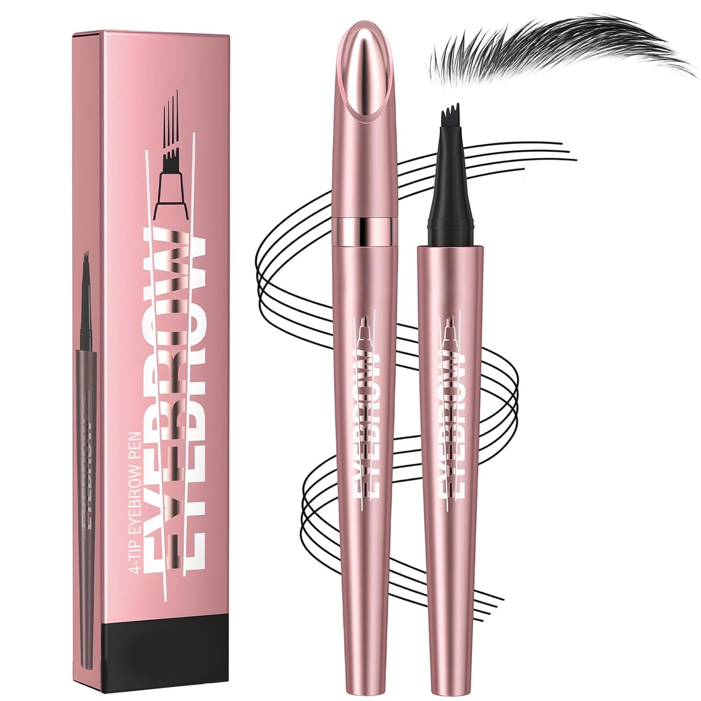 Microblading Eyebrow Pen - 4-Tip 3D Waterproof Brow Pencil for Women | Long-Lasting Natural Makeup (Black)