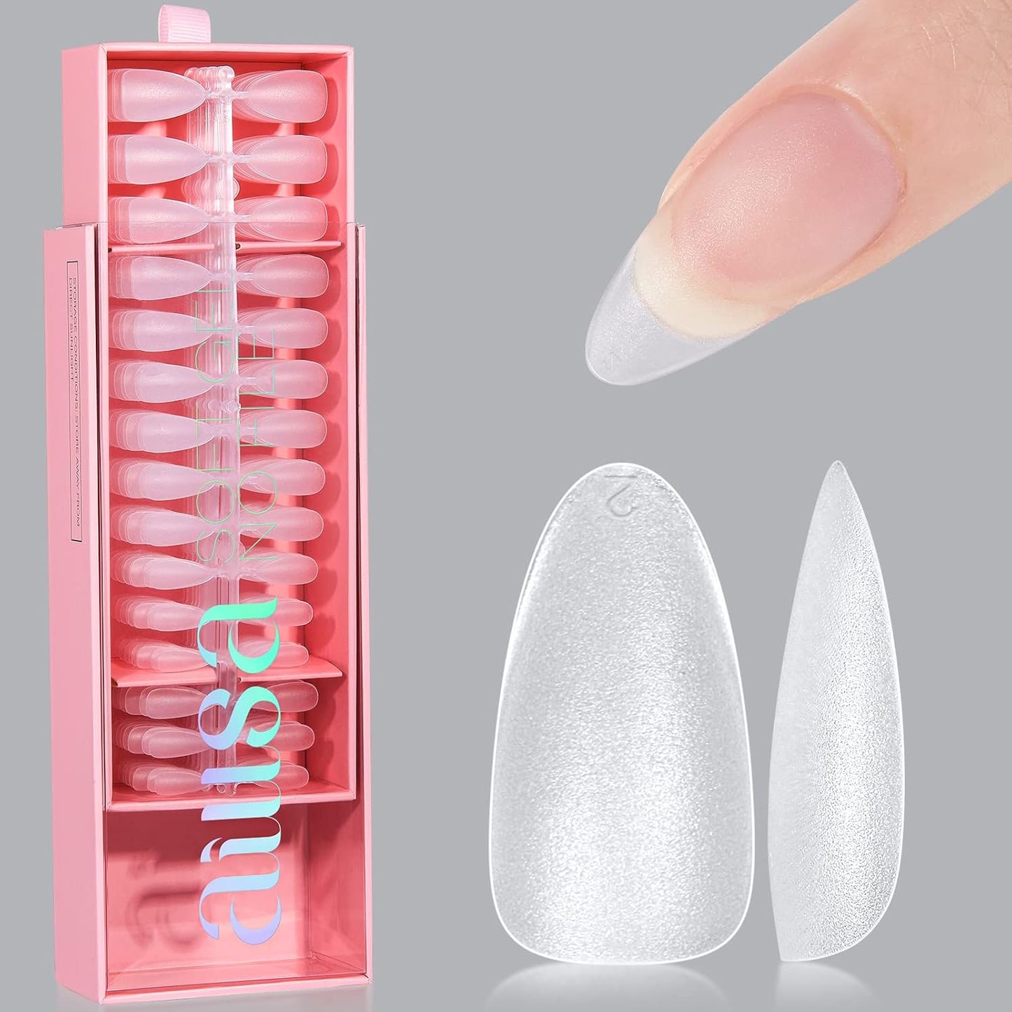 Almond Nail Tips - 450pcs Soft Full Cover Gel Nails | Pre-shaped Press-On Extensions in 15 Sizes for Beginners