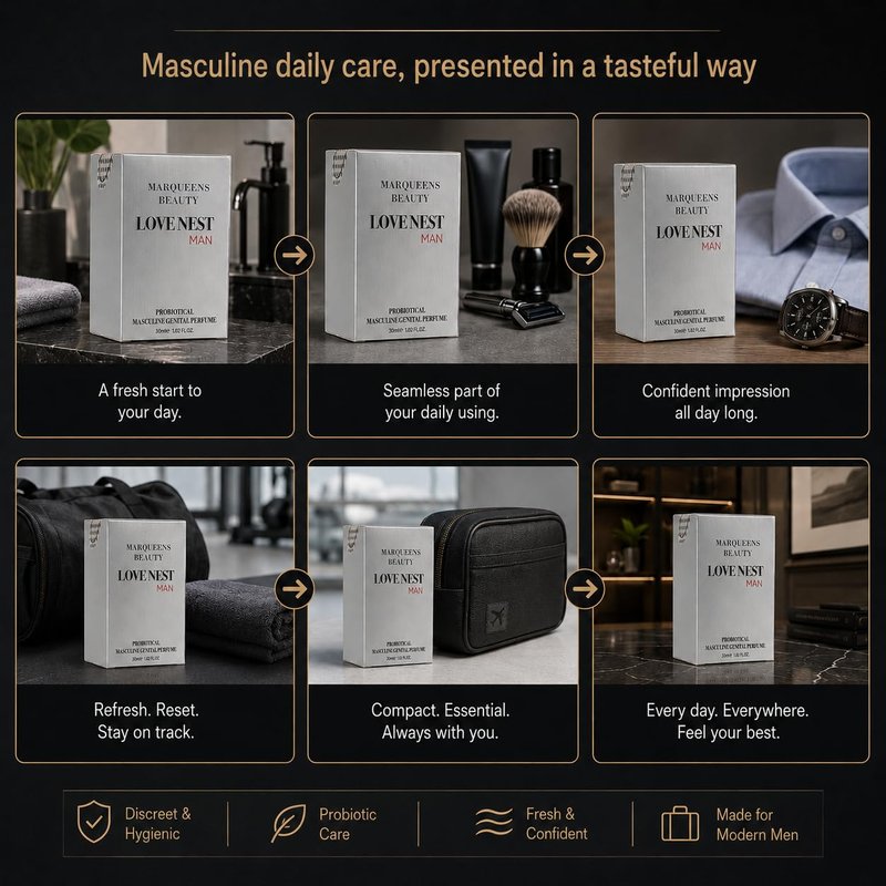 MARQUEENSBEAUTY Lovenest Men's Masculine Fragrance, Hydrating, pH Balanced, Odor Protection & Vitality, Postbiotic Formula for Daily Care, 1 Fl oz(30 mL)