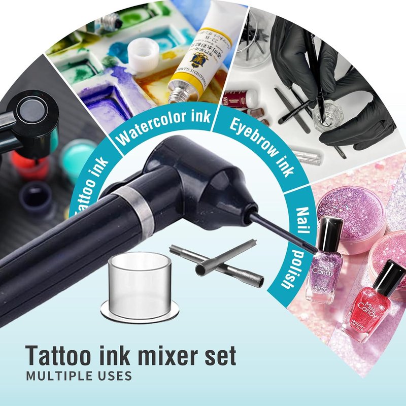 Tattoo Ink Mixer Machine Set - Electric Agitator with 100 Mixing Sticks & Cups | Perfect for Makeup & Eyebrow Color