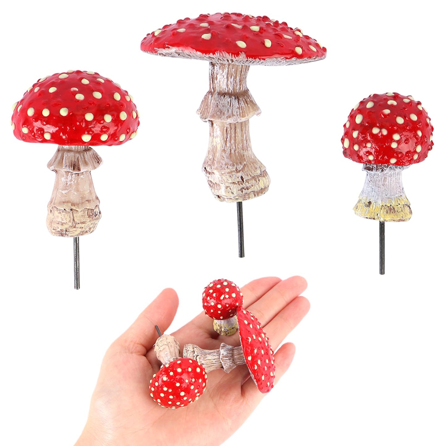 BRIOYHA 3-Piece Glow in The Dark Mushroom with 2 Bunny Statues – Outdoor Garden Decorations for Yard Pathway Landscape, Spring Easter Lawn Ornaments