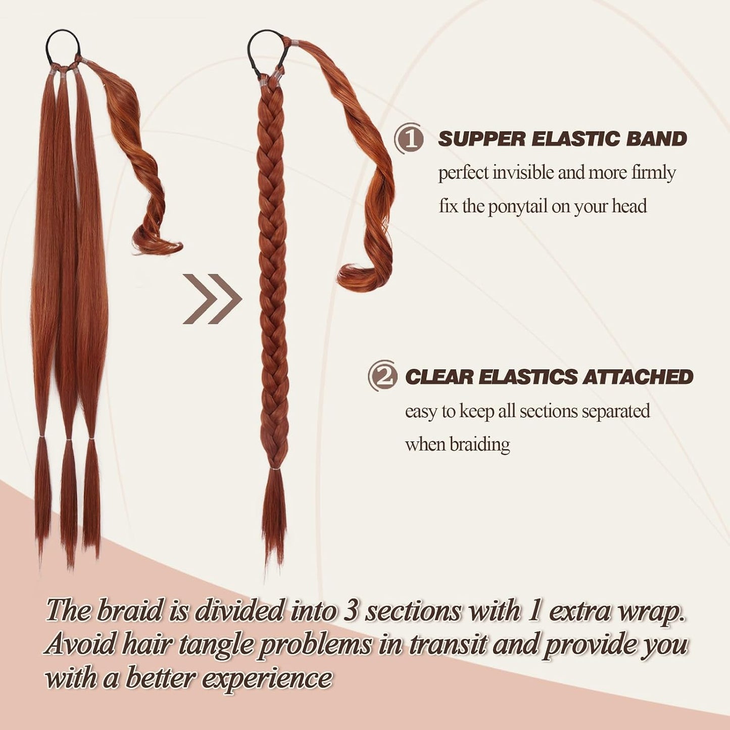 30 Inch Long Braided Ponytail Extension - Copper Red Wrap Around Hairpiece | Synthetic Hair for Women