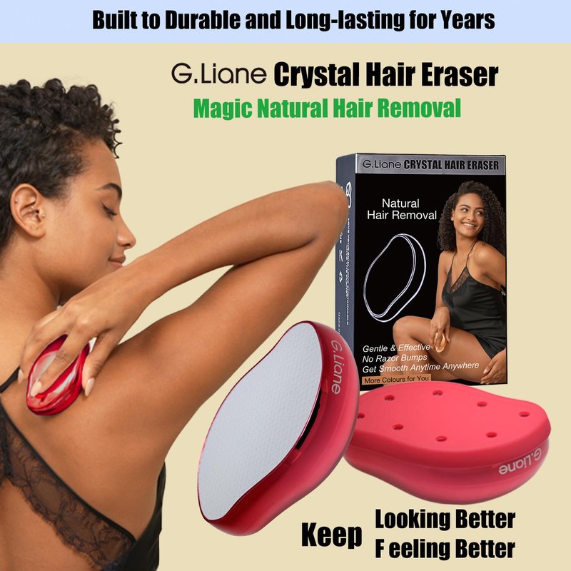 G.Liane Crystal Hair Eraser,Upgraded Painless Crystal Hair Remover,Effective Nano Glass Hair Removal Device and Skin Exfoliation,Body Epilator for Women and Men(Red)