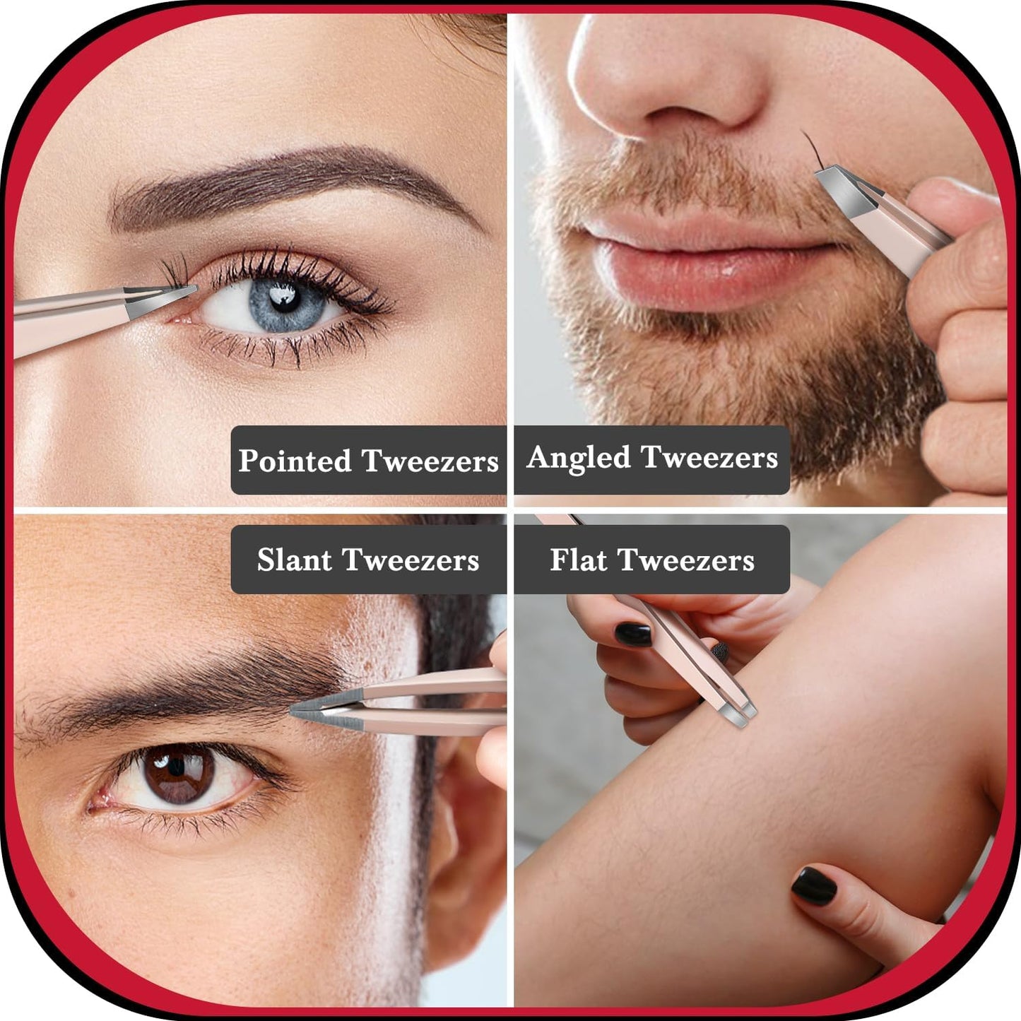 TsMADDTs Eyebrow Tweezers Kit - 8-in-1 Facial Hair Removal Tools with Scissors, Razor & Travel Bag