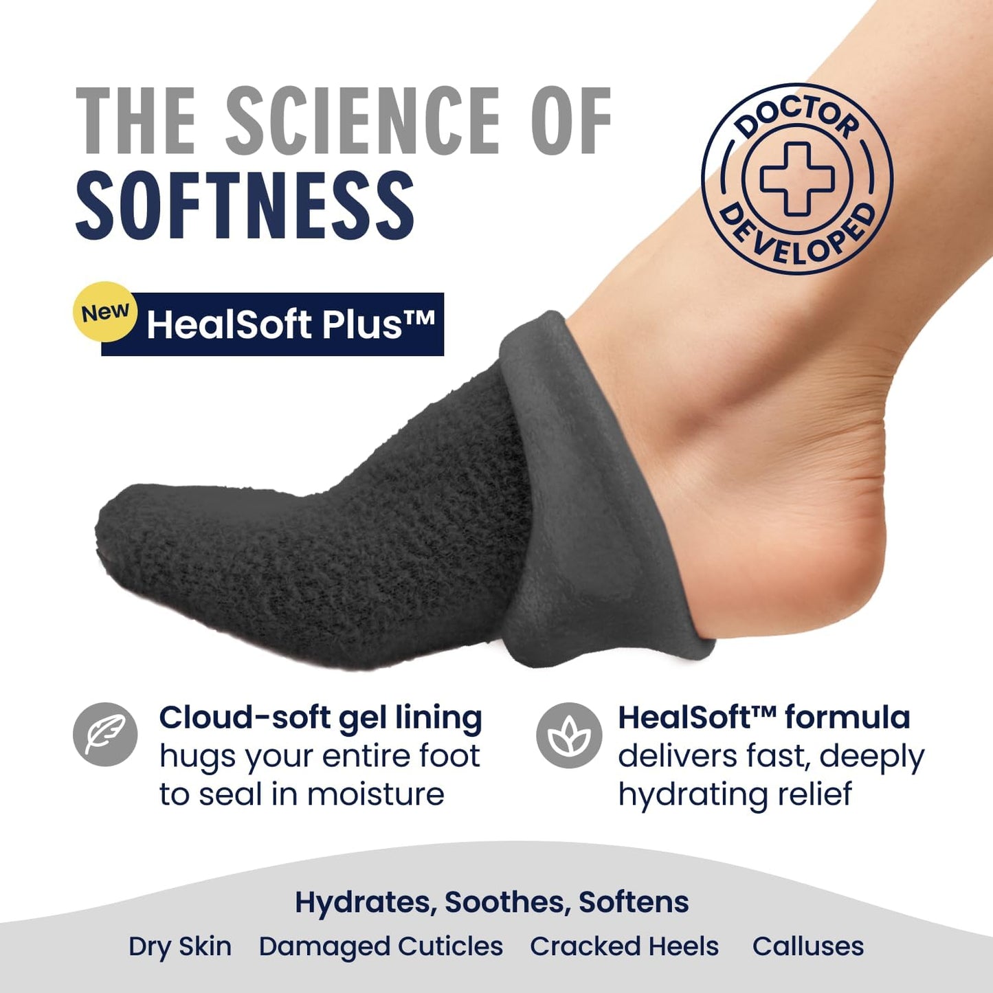 Moisturizing Gel Socks for Men & Women - Dry Feet & Cracked Heel Treatment | Full Foot Gel Lining with Mango Butter, Shea Butter, Jojoba & Coconut Oil (Large - Obsidian Oasis)