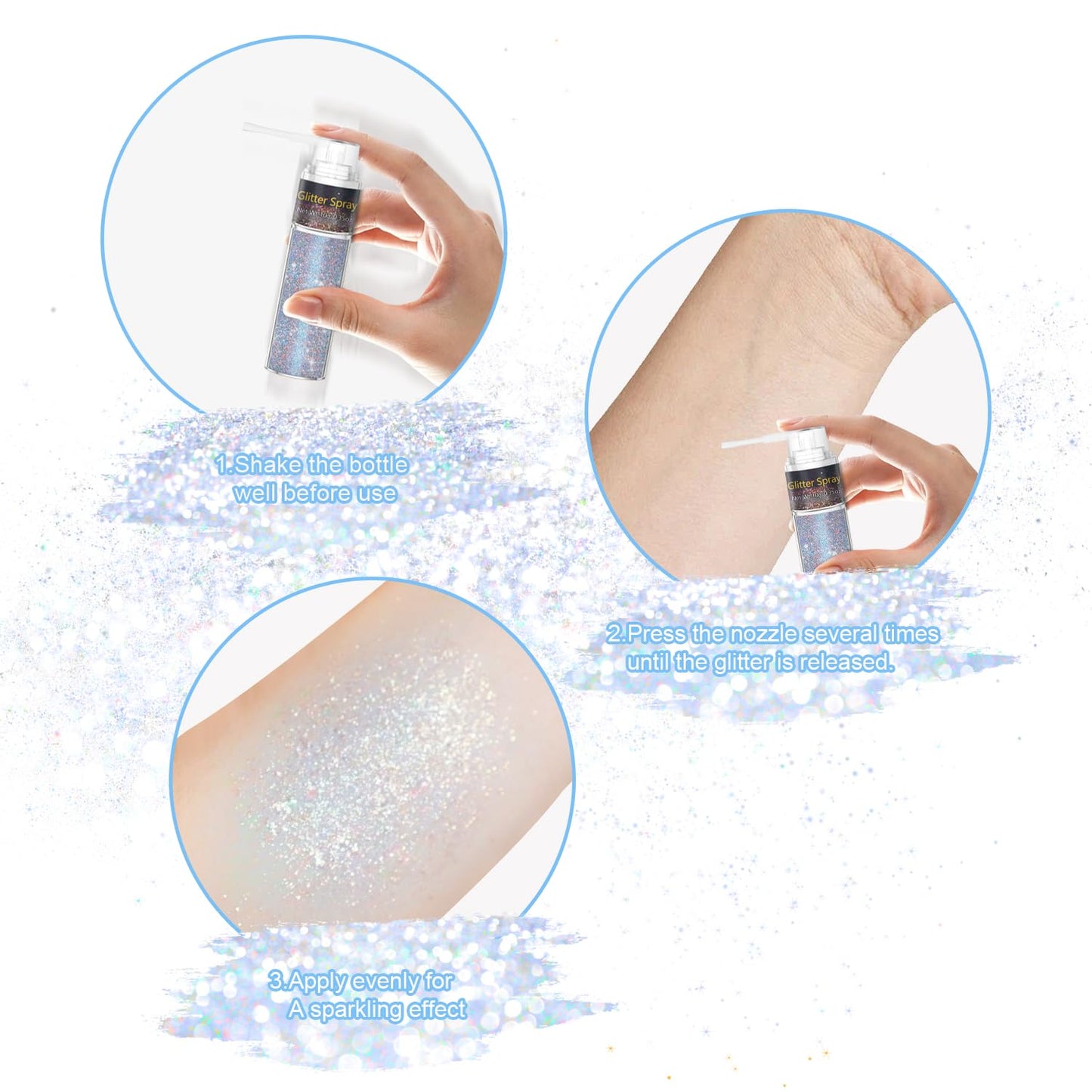 Hair and Body Glitter Spray, Glint-Rainbow Hair Glitter Extra Fine Face Shimmer Powder for Clothes, Festival Loose Sparkle Powder for Rave Clothes Nail Art Easter Halloween Crafts (Glint-Rainbow)